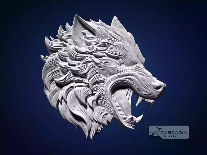 Wolf Head CNC Router Carving Casting Bas Relief animal wildlife 3D print model