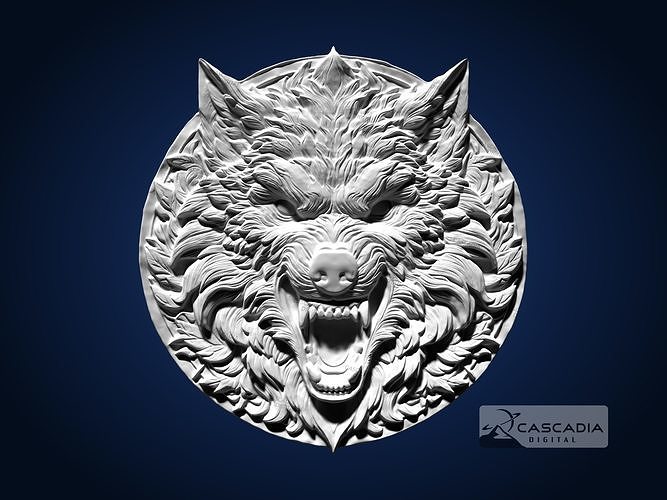 Wolf Head Round CNC Router Carving Casting Bas Relief animal 3D print model