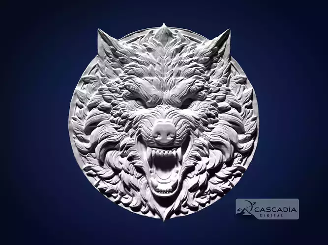 Wolf Head Round CNC Router Carving Casting Bas Relief animal 3D print model