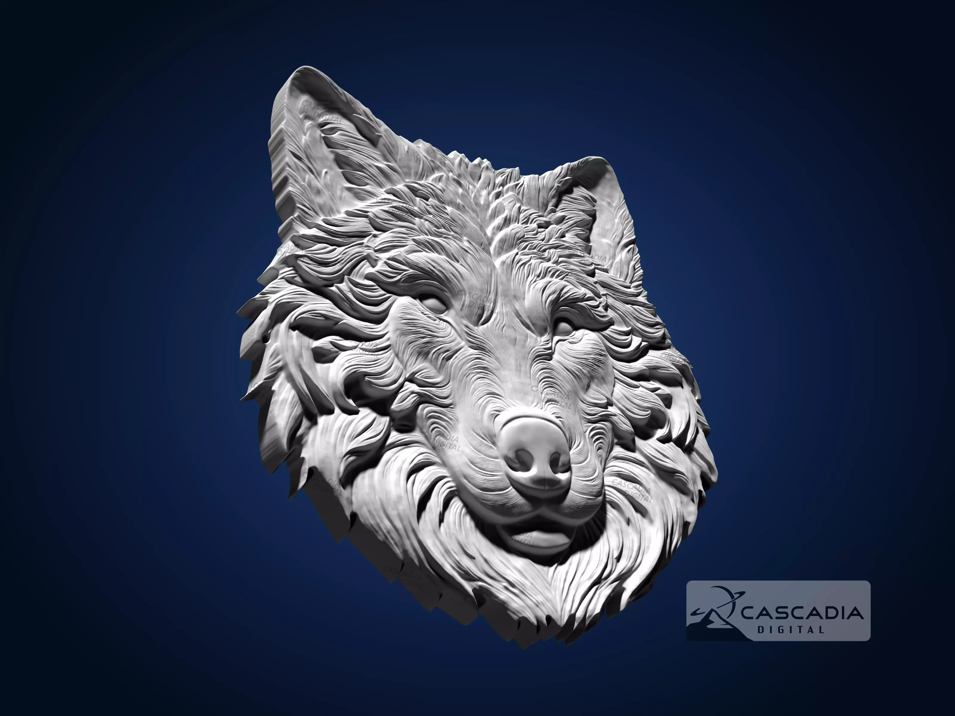 Wolf Head - CNC Router Carving Casting animal wildlife 3D print model_3