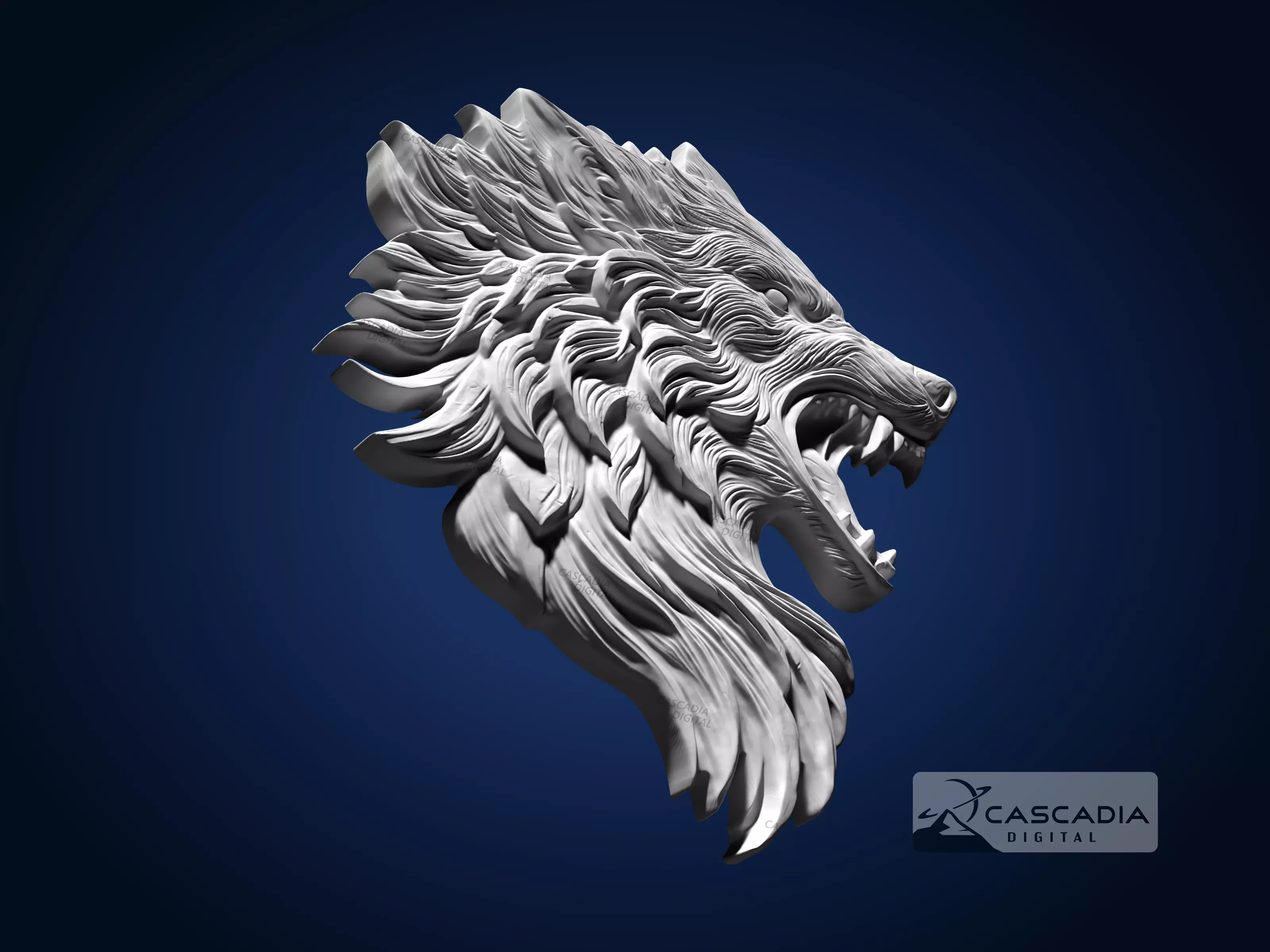Wolf Head Fierce - CNC Router Carving Casting animal wildlife 3D print model_3