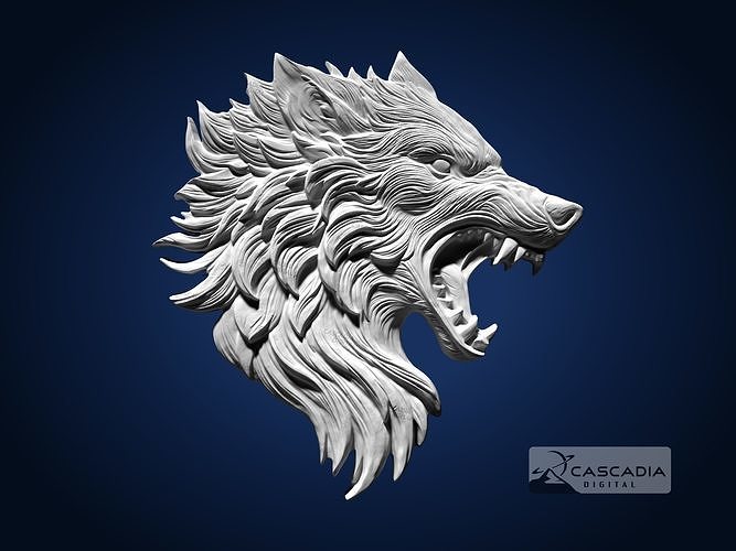 Wolf Head CNC Router Carving Casting Bas Relief animal wildlife 3D print model