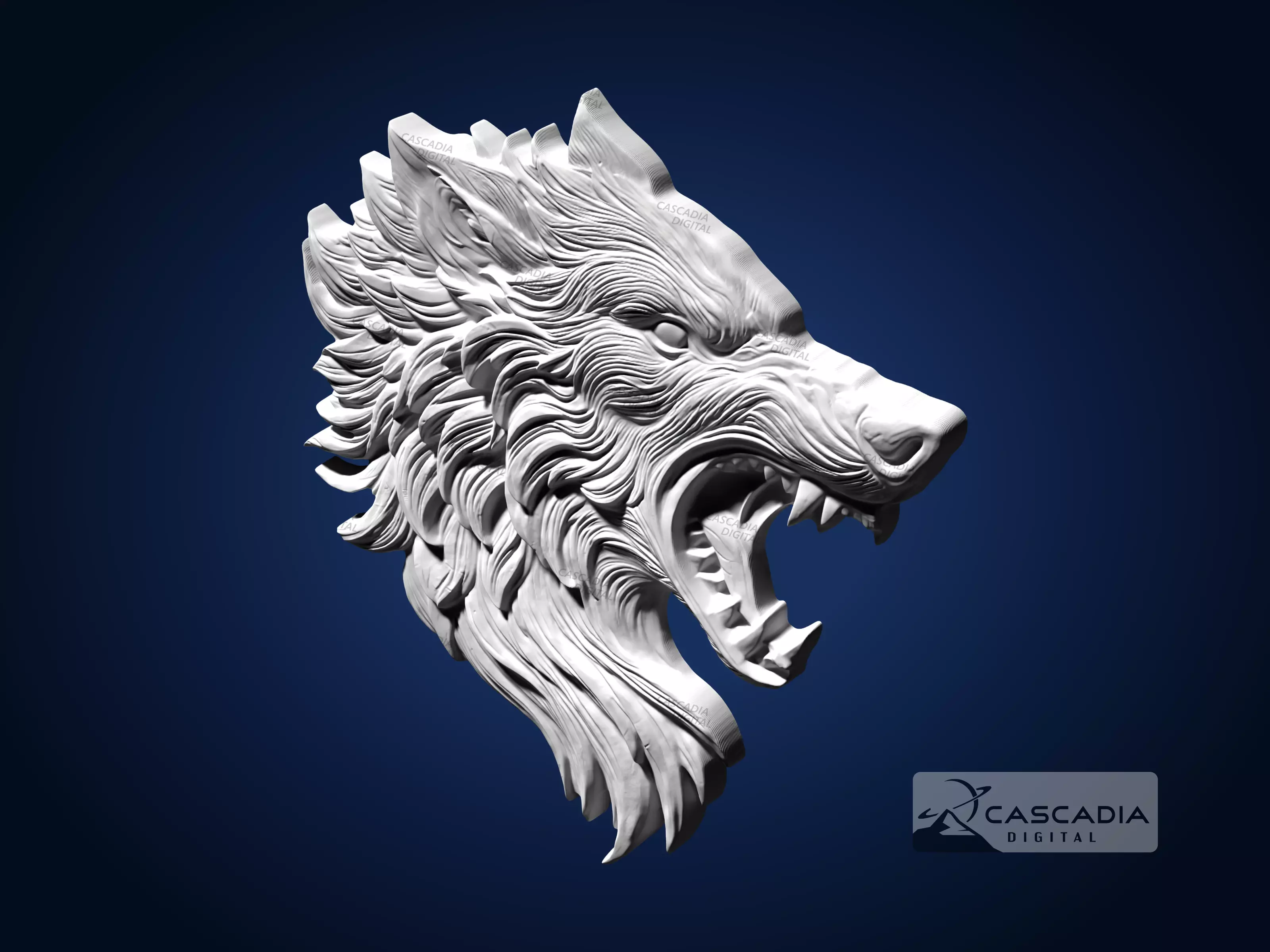 Wolf Head Fierce - CNC Router Carving Casting animal wildlife 3D print model_4