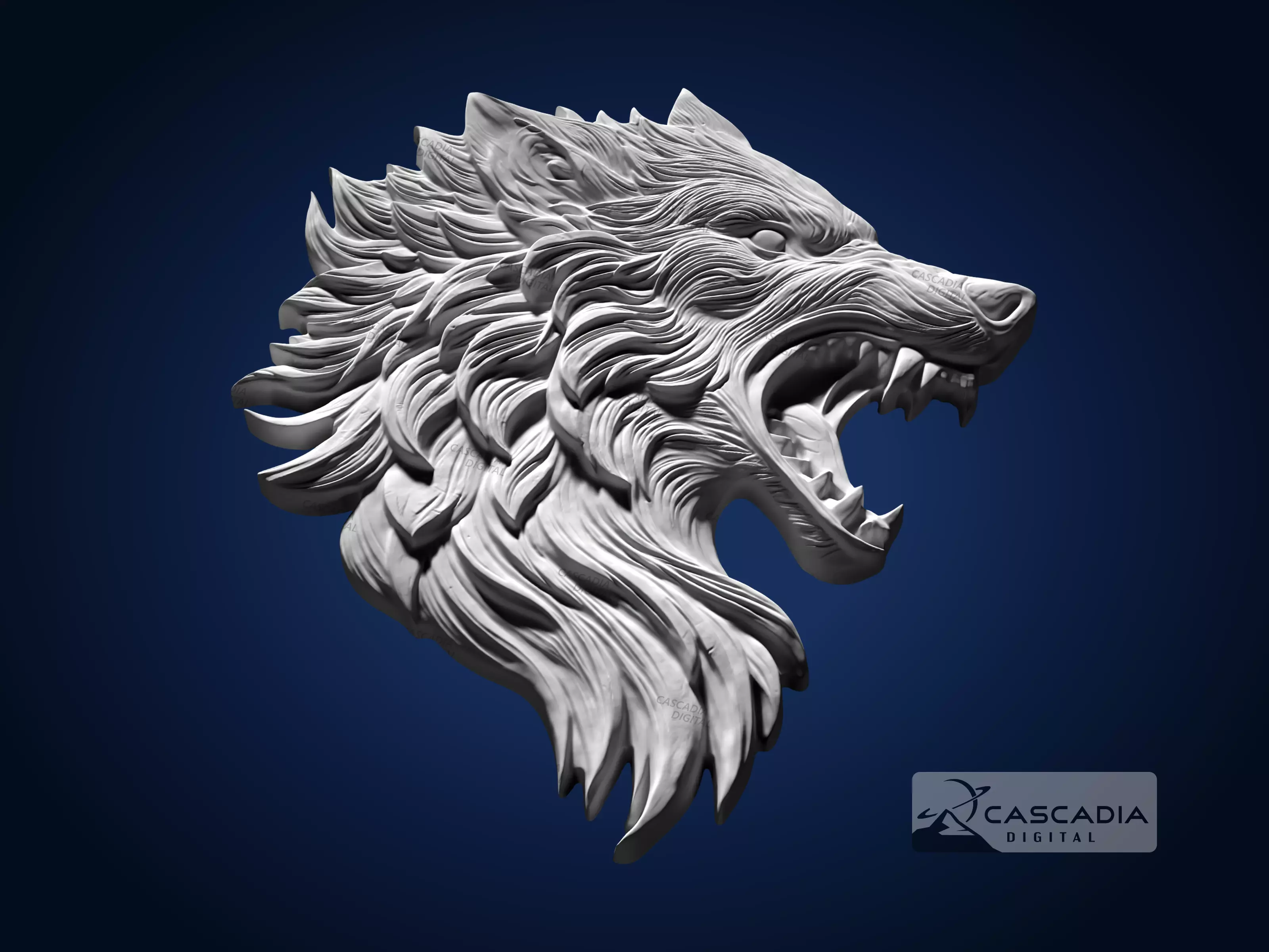 Wolf Head Fierce - CNC Router Carving Casting animal wildlife 3D print model_2