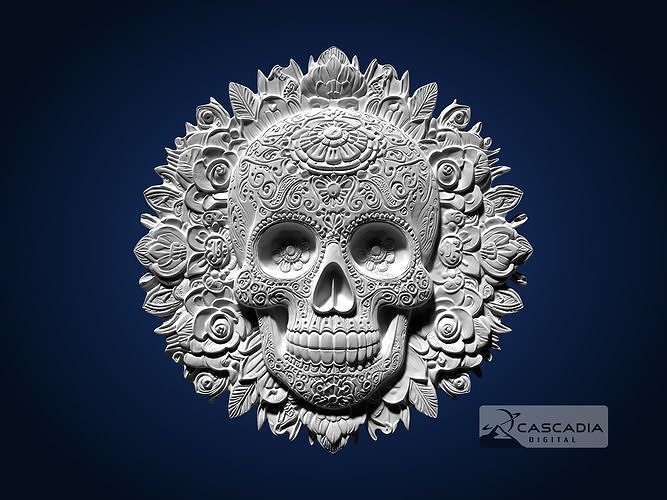 Skull Flowers Round CNC Router Carving Casting Bas Relief 3D print model