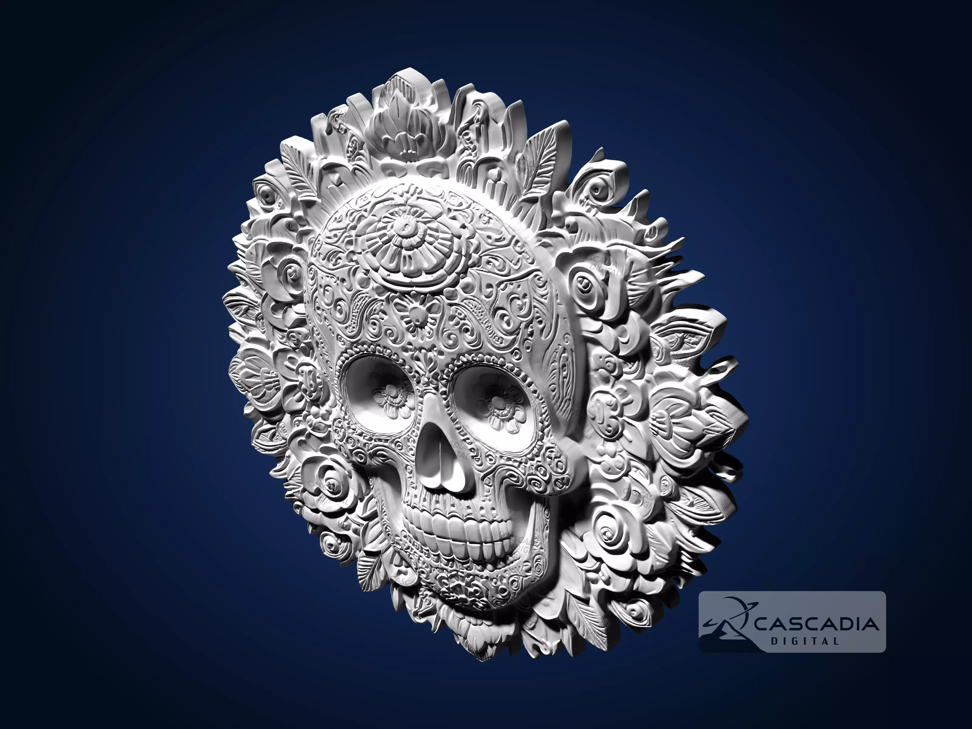 Calavera Skull Flowers Round - CNC Router Carving Casting 3D print model_4