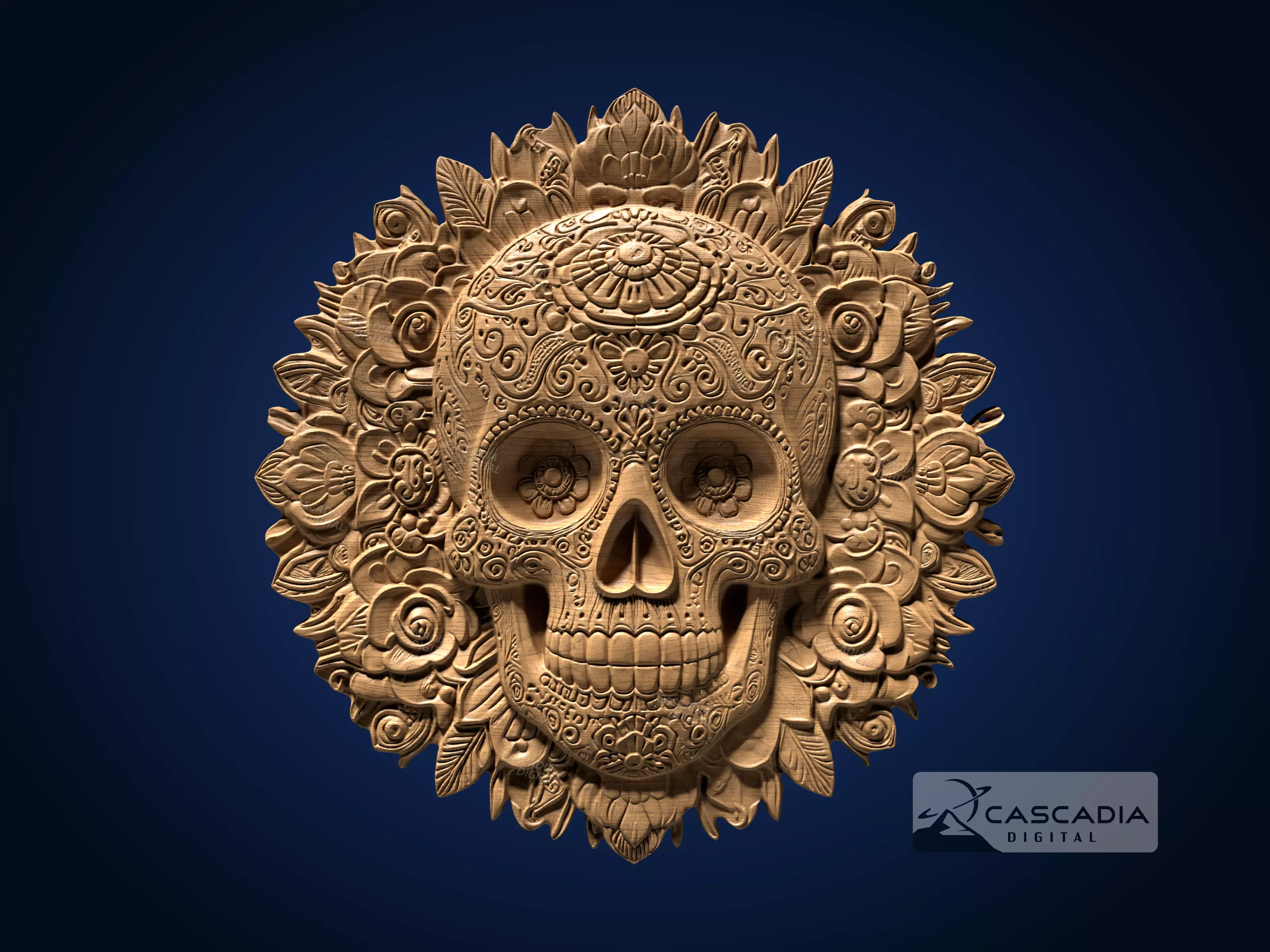 Calavera Skull Flowers Round - CNC Router Carving Casting 3D print model_0