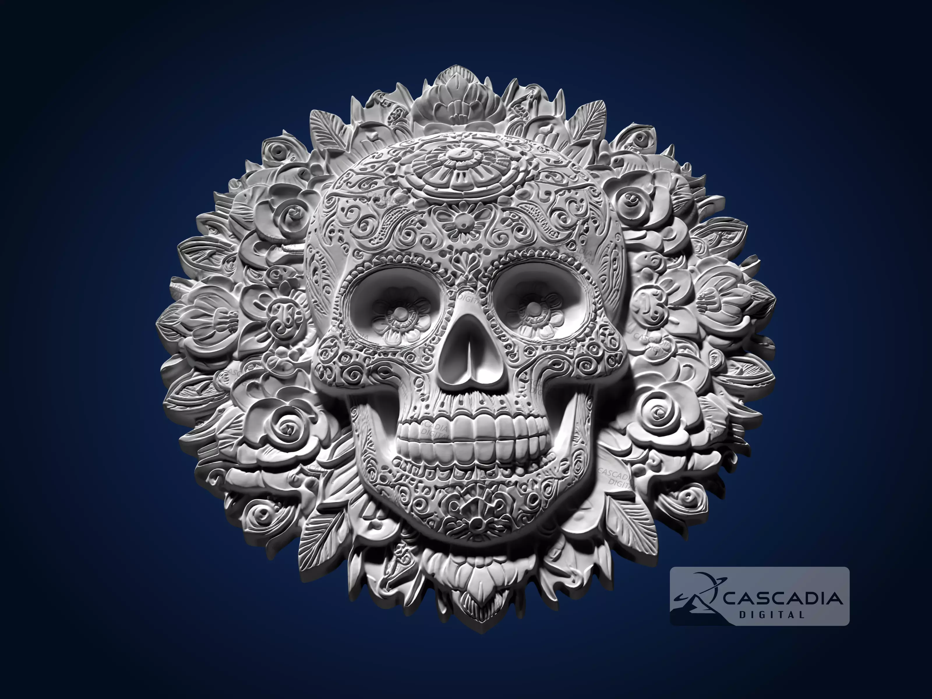 Calavera Skull Flowers Round - CNC Router Carving Casting 3D print model_2