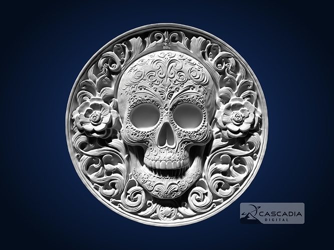 Skull Flowers Round CNC Router Carving Casting Bas Relief 3D print model