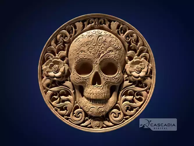 Calavera Skull Flowers Round - CNC Router Carving Casting