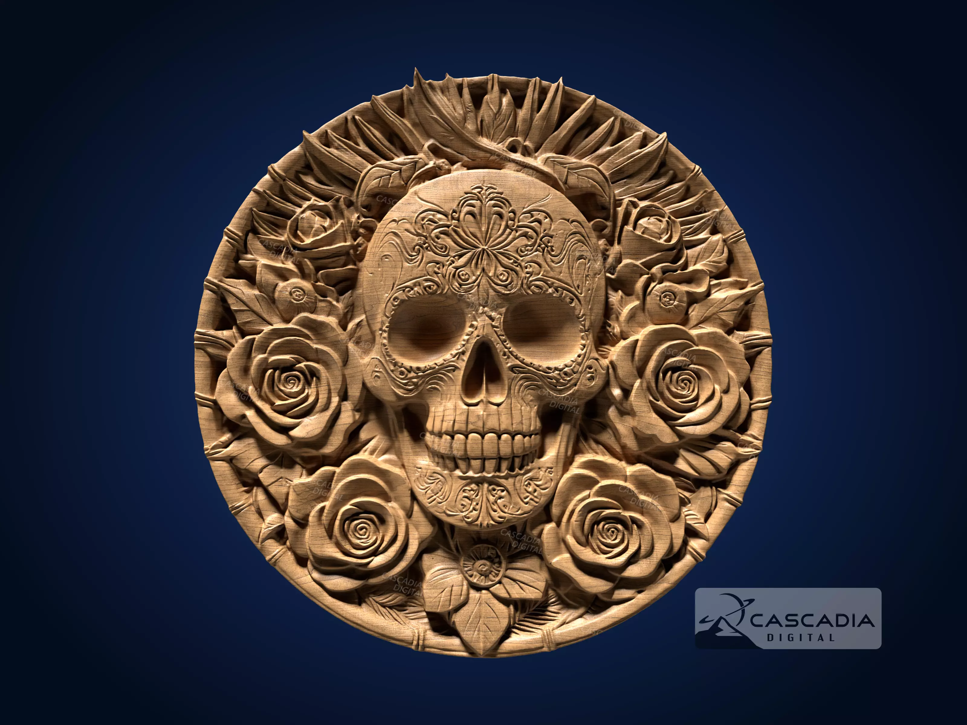 Calavera Skull Flowers Round - CNC Router Carving Casting 3D print model_0