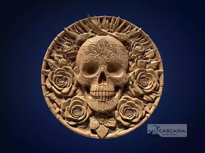 Calavera Skull Flowers Round - CNC Router Carving Casting