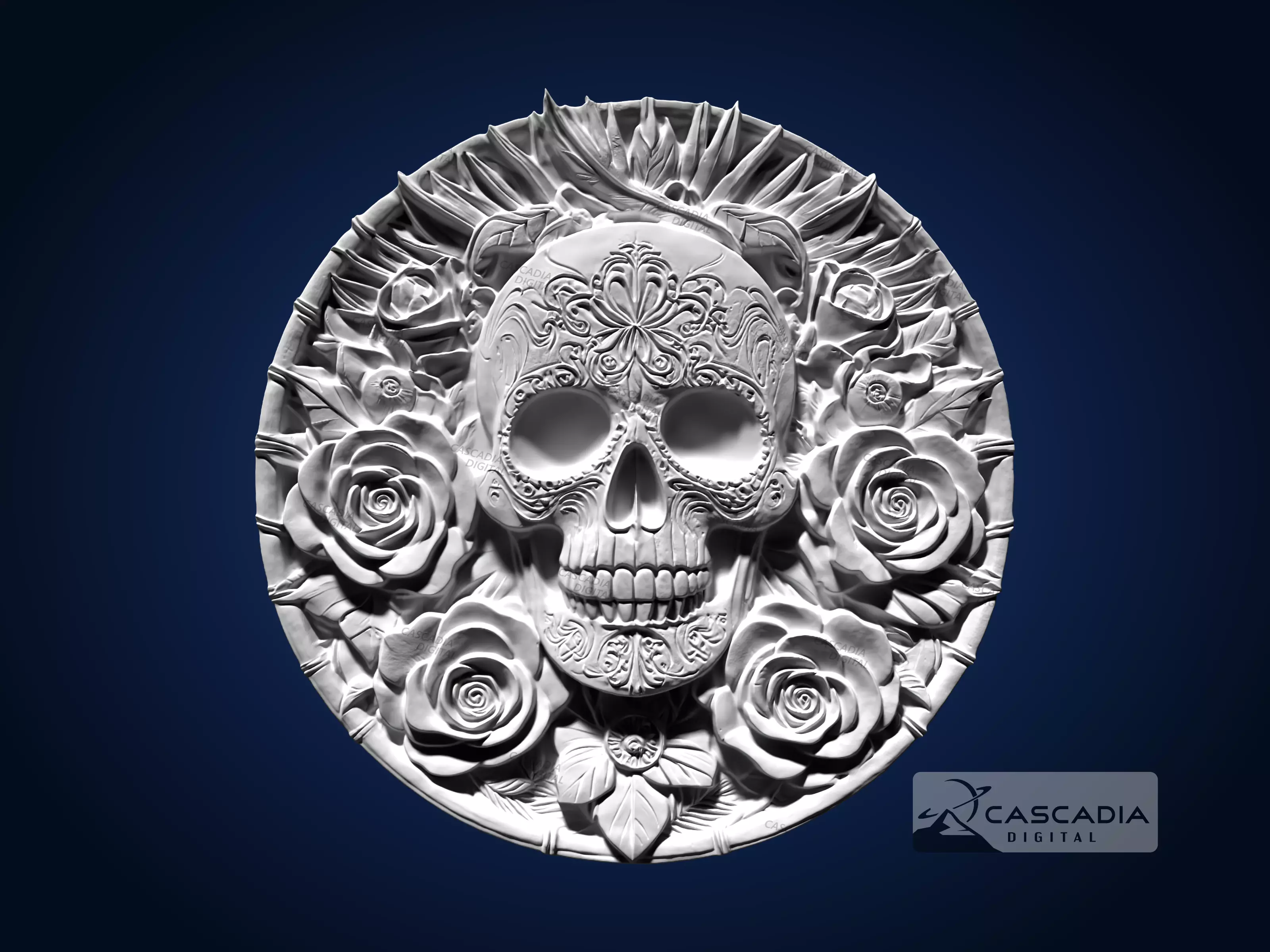 Calavera Skull Flowers Round - CNC Router Carving Casting 3D print model_1