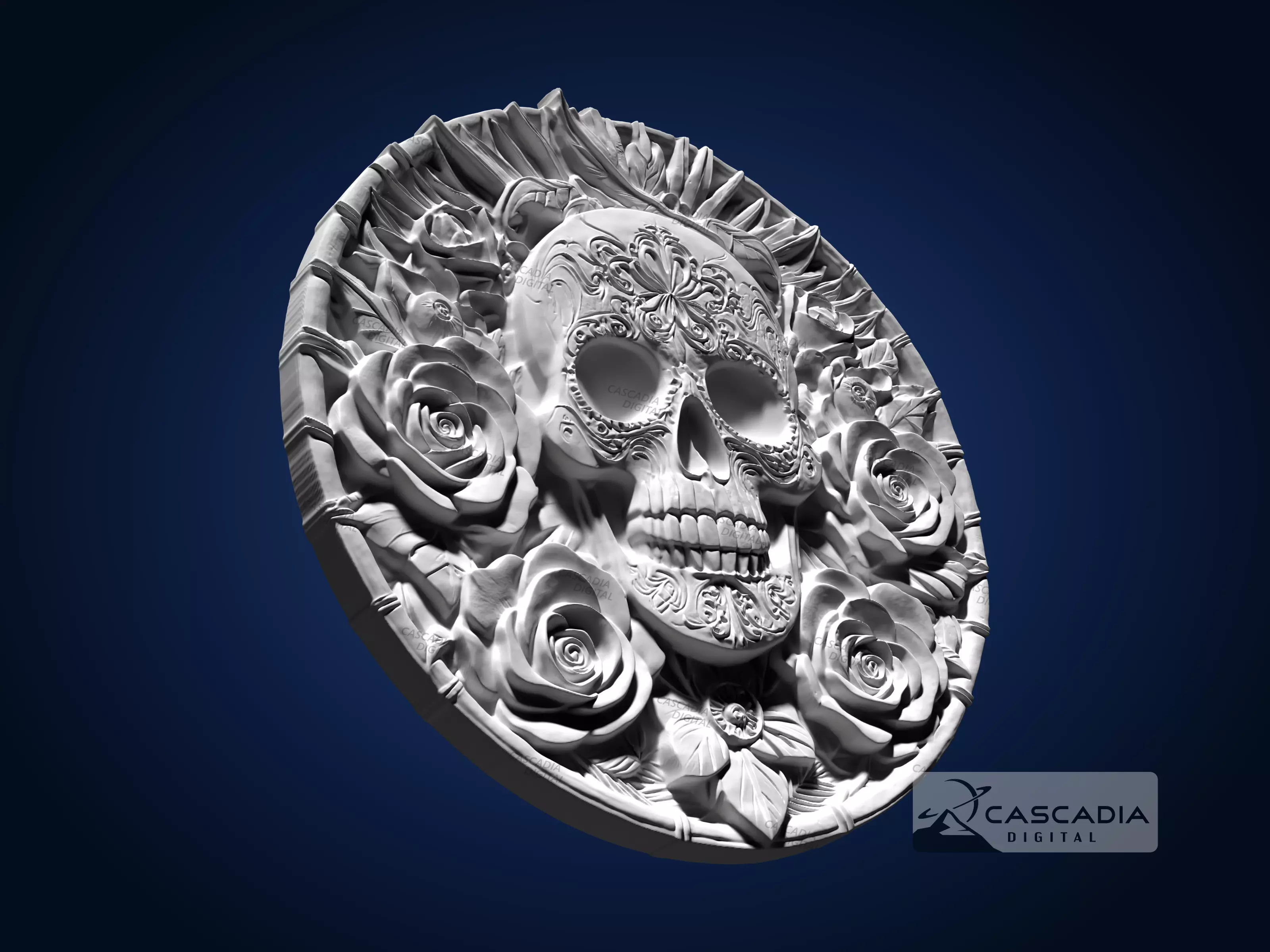 Calavera Skull Flowers Round - CNC Router Carving Casting 3D print model_3