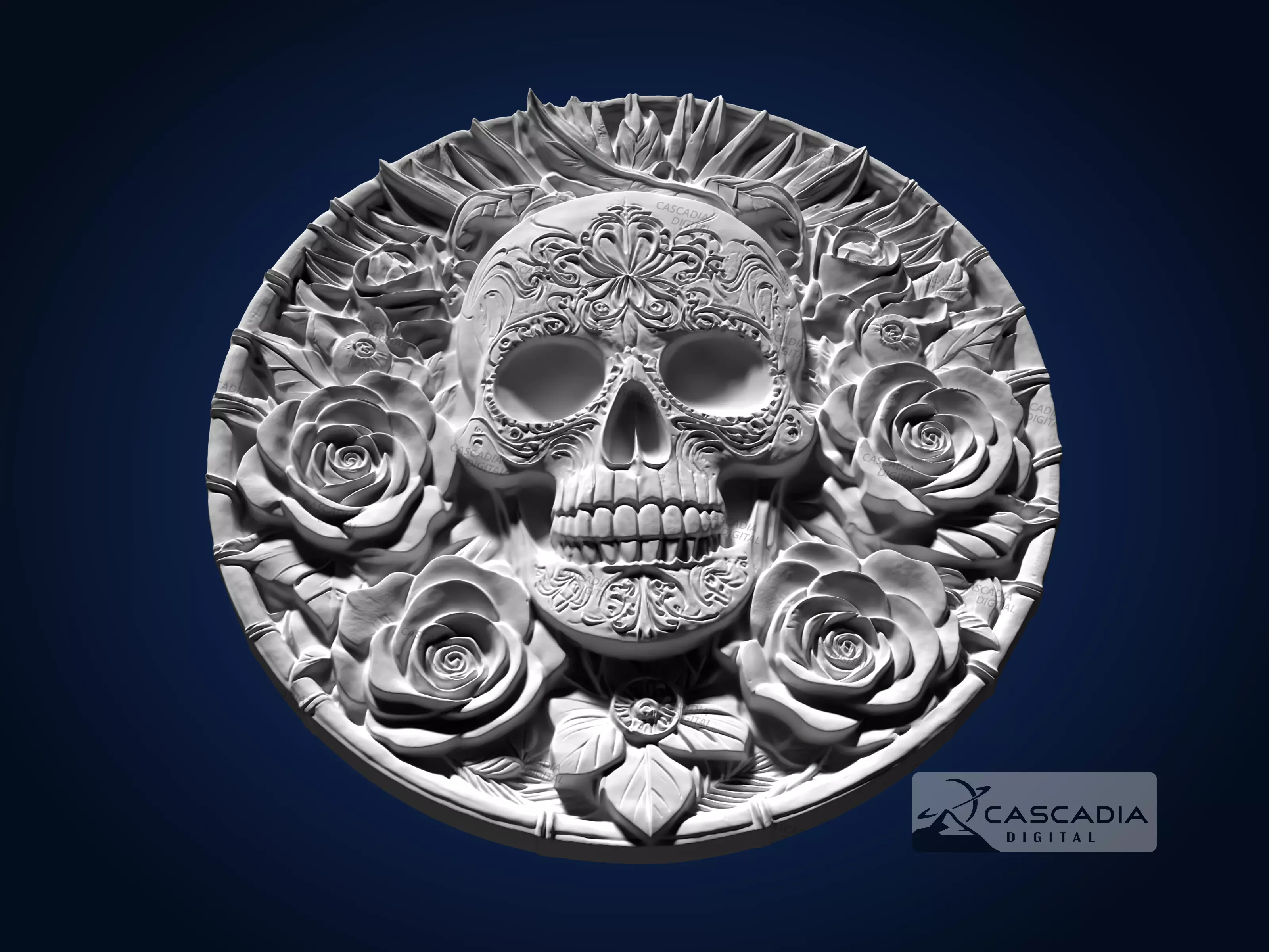 Calavera Skull Flowers Round - CNC Router Carving Casting 3D print model_2