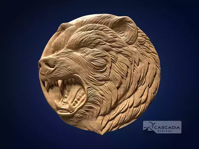 Bear Head Round - CNC Router Carving Casting animal