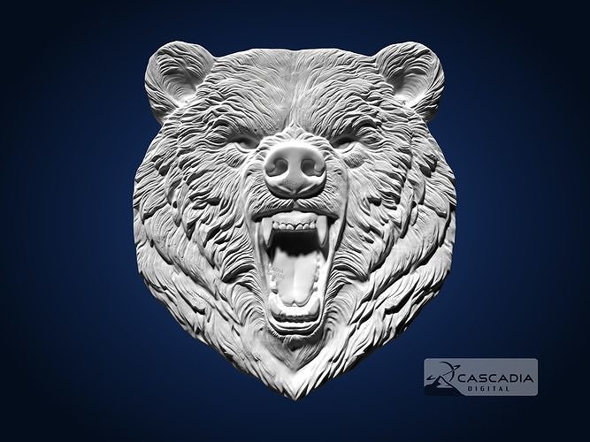 Bear Head CNC Router Carving Casting Bas Relief animal wildlife 3D print model