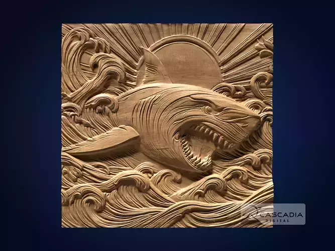 Shark Attack Sunset - CNC Router Carving Casting ocean