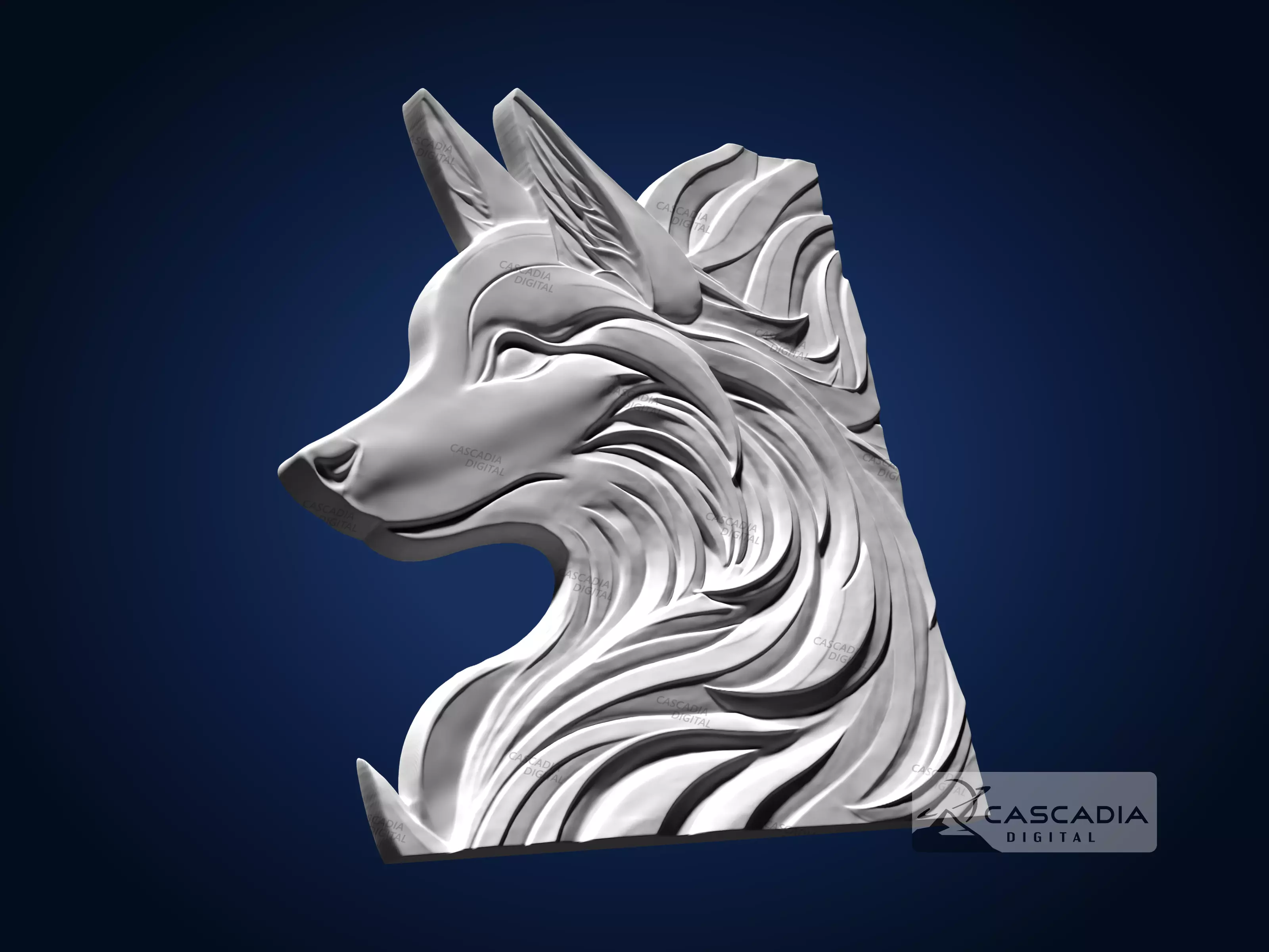 Fox Wolf Dog - CNC Router Carving Casting animal nature 3D print model_3