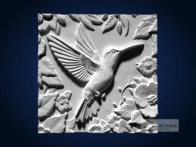 Hummingbird Flowers CNC Router Carving Casting Bas Relief 3D print model