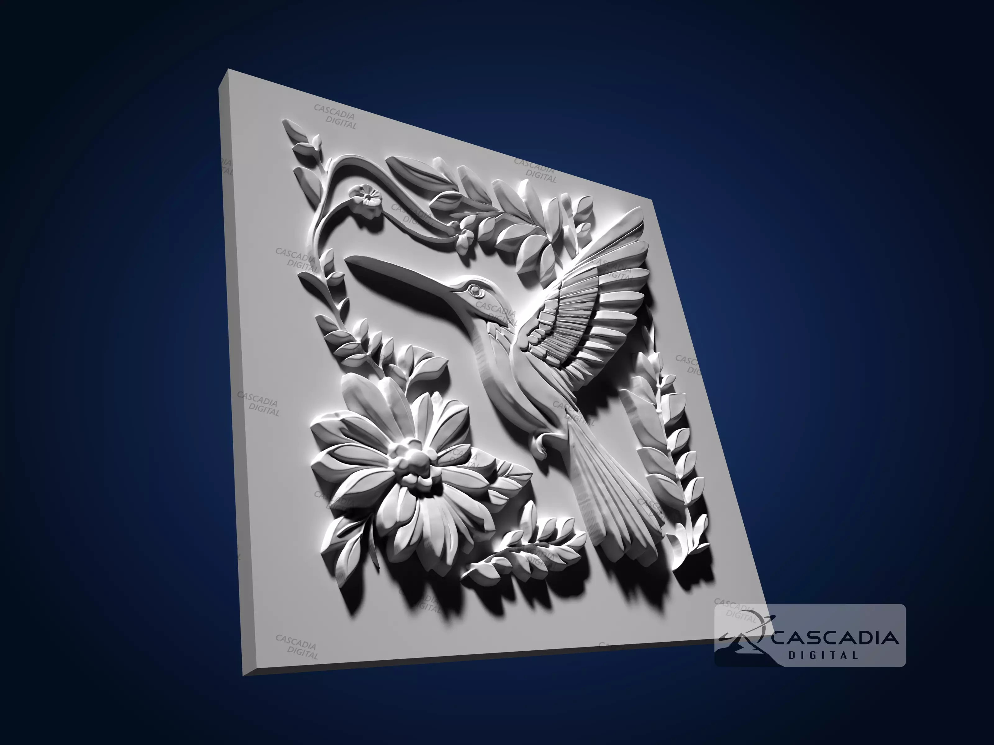Hummingbird Flowers - CNC Router Carving Casting nature 3D print model_3