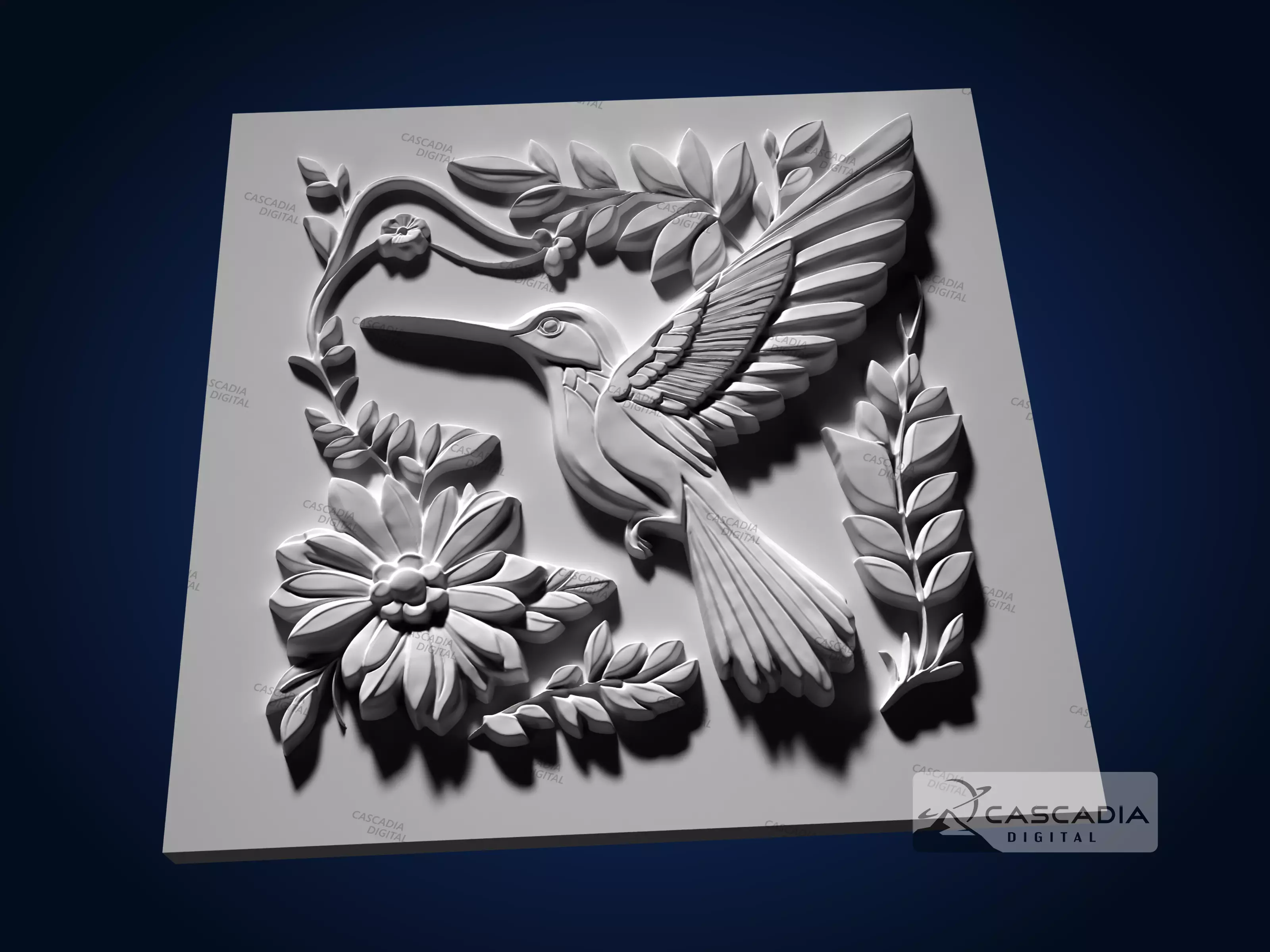 Hummingbird Flowers - CNC Router Carving Casting nature 3D print model_2