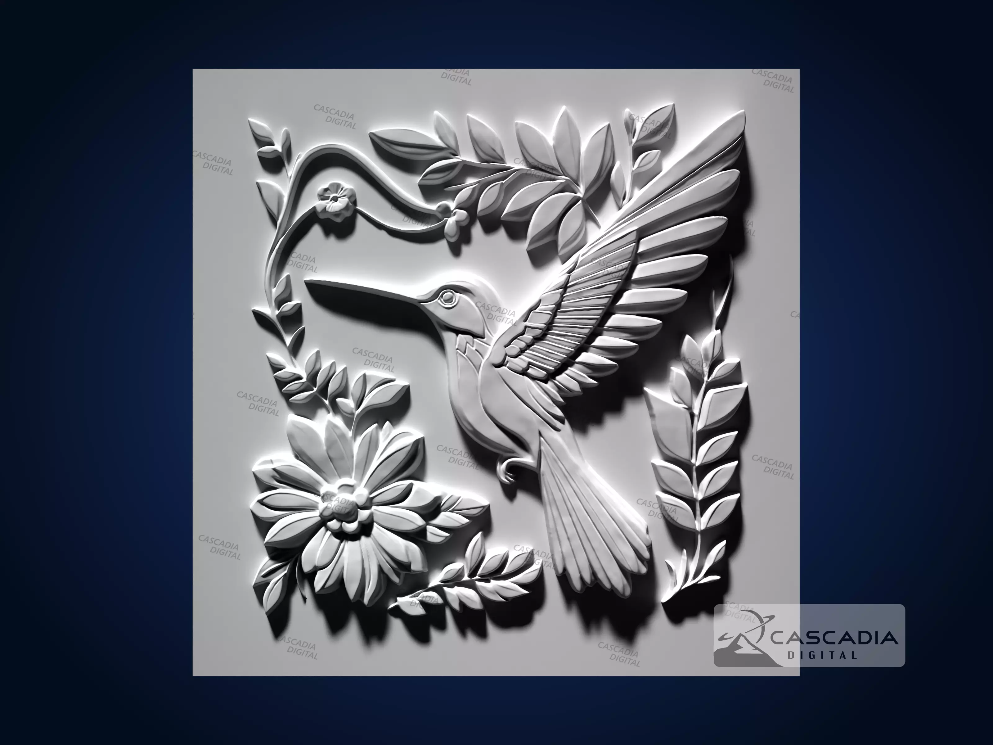 Hummingbird Flowers - CNC Router Carving Casting nature 3D print model_1