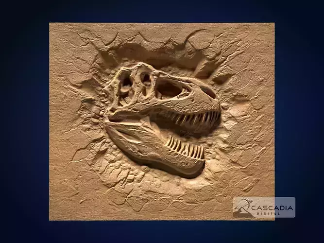 Trex Fossil Skull In Rock - CNC Router Carving Casting dino