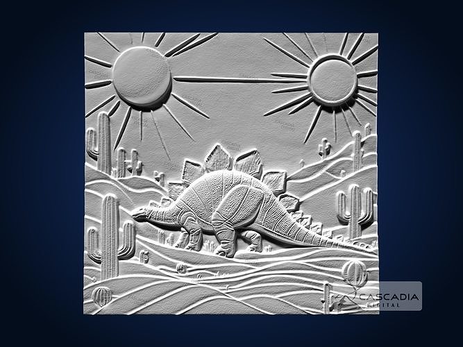 Stegosaurus Sun And Moon CNC Router Carving Casting Bas Relief 3D print model