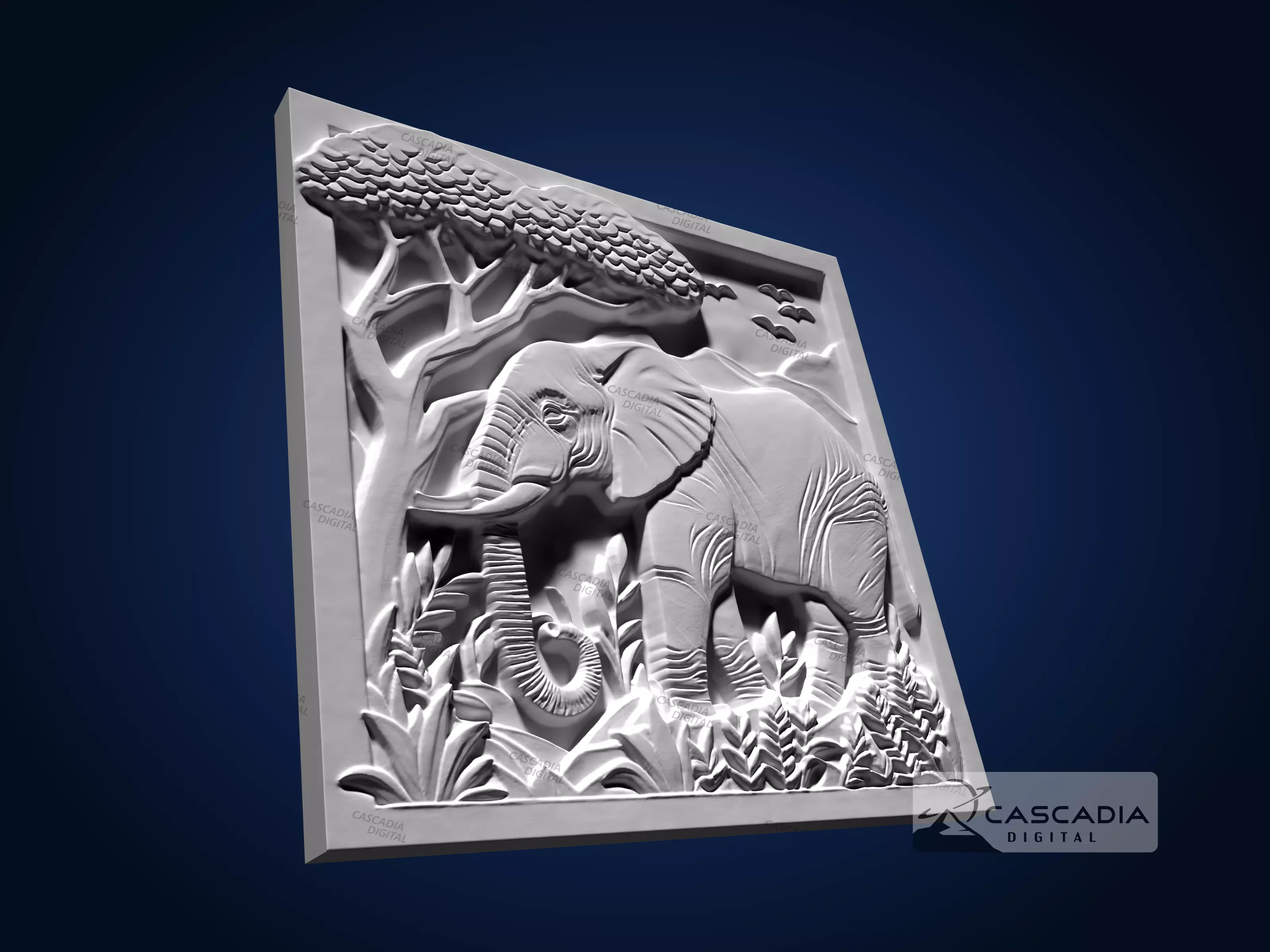 Elephant Scene - CNC Router Carving Casting wildlife 3D print model_3