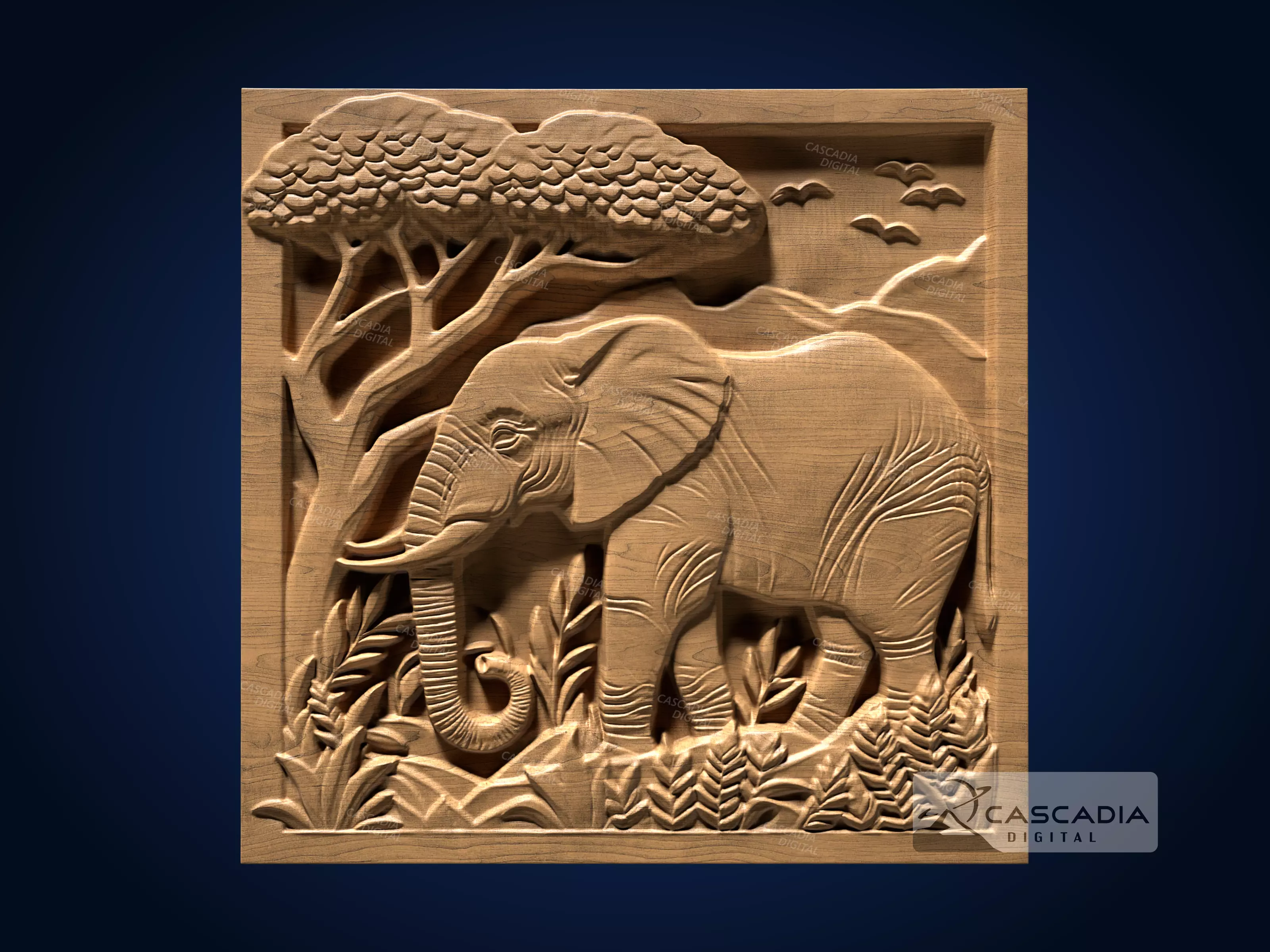 Elephant Scene - CNC Router Carving Casting wildlife 3D print model_0