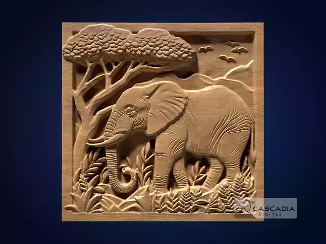 Elephant Scene - CNC Router Carving Casting wildlife