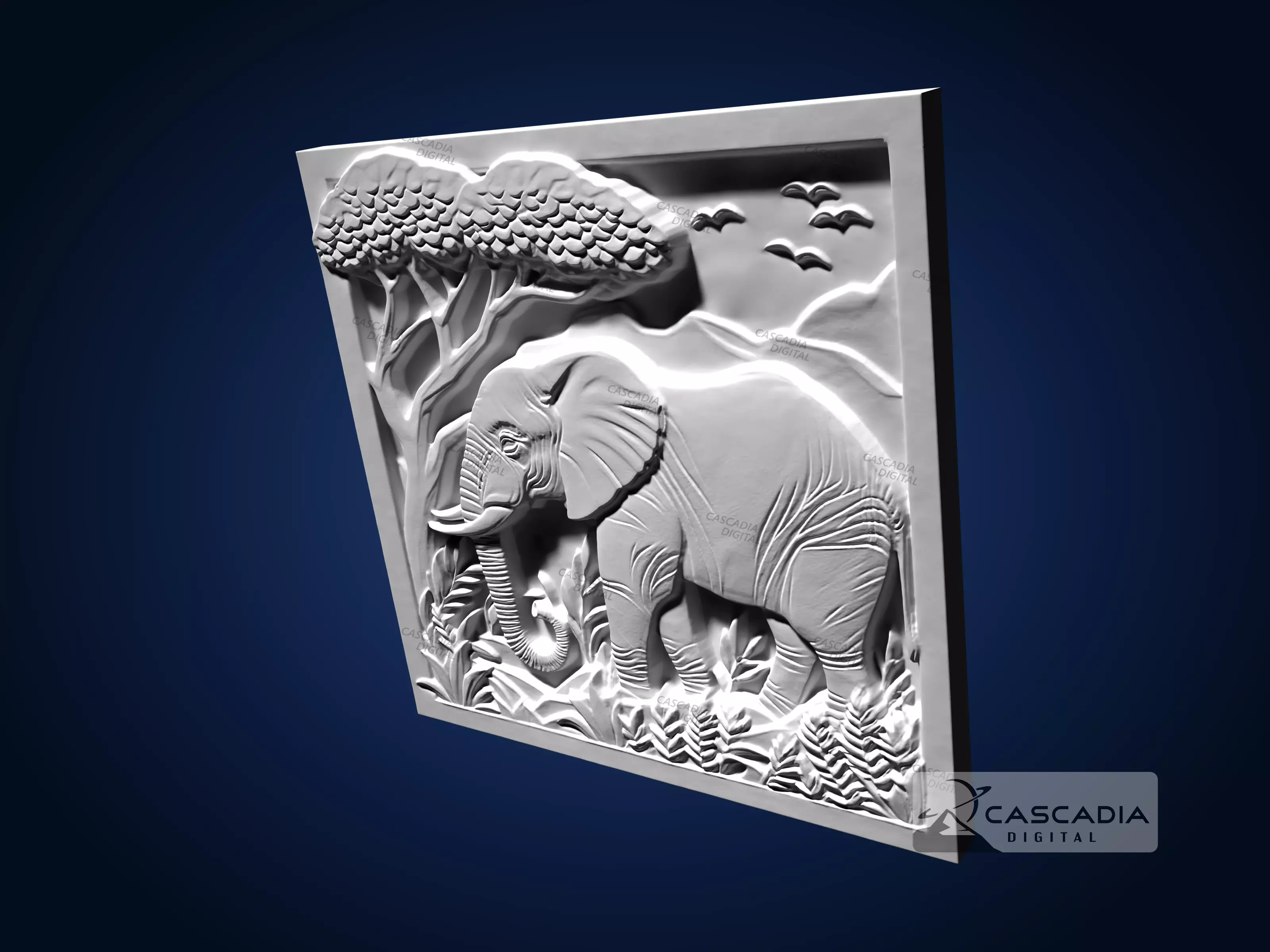 Elephant Scene - CNC Router Carving Casting wildlife 3D print model_4