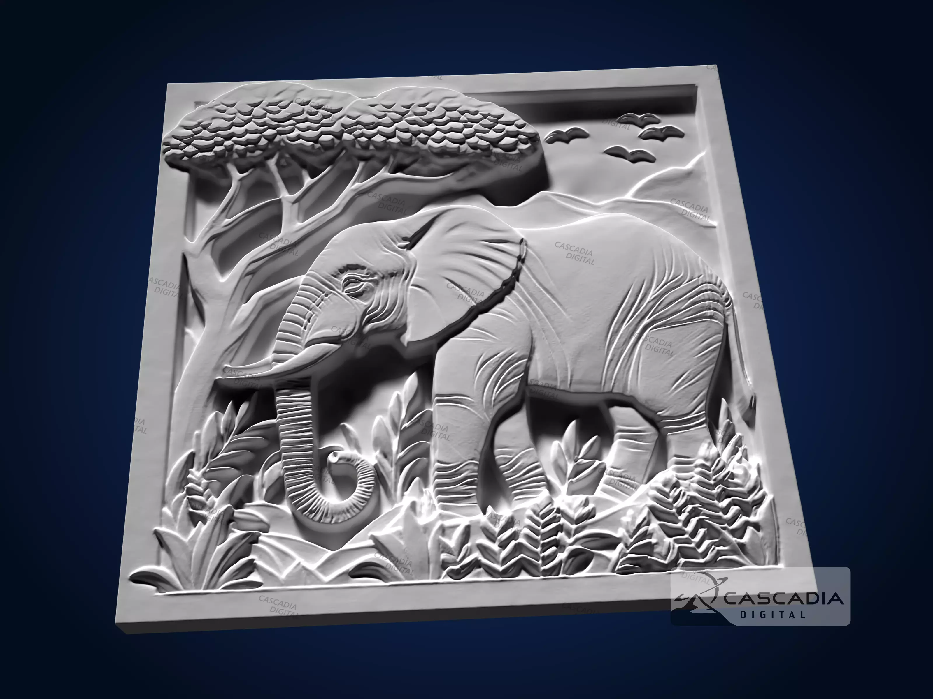 Elephant Scene - CNC Router Carving Casting wildlife 3D print model_2