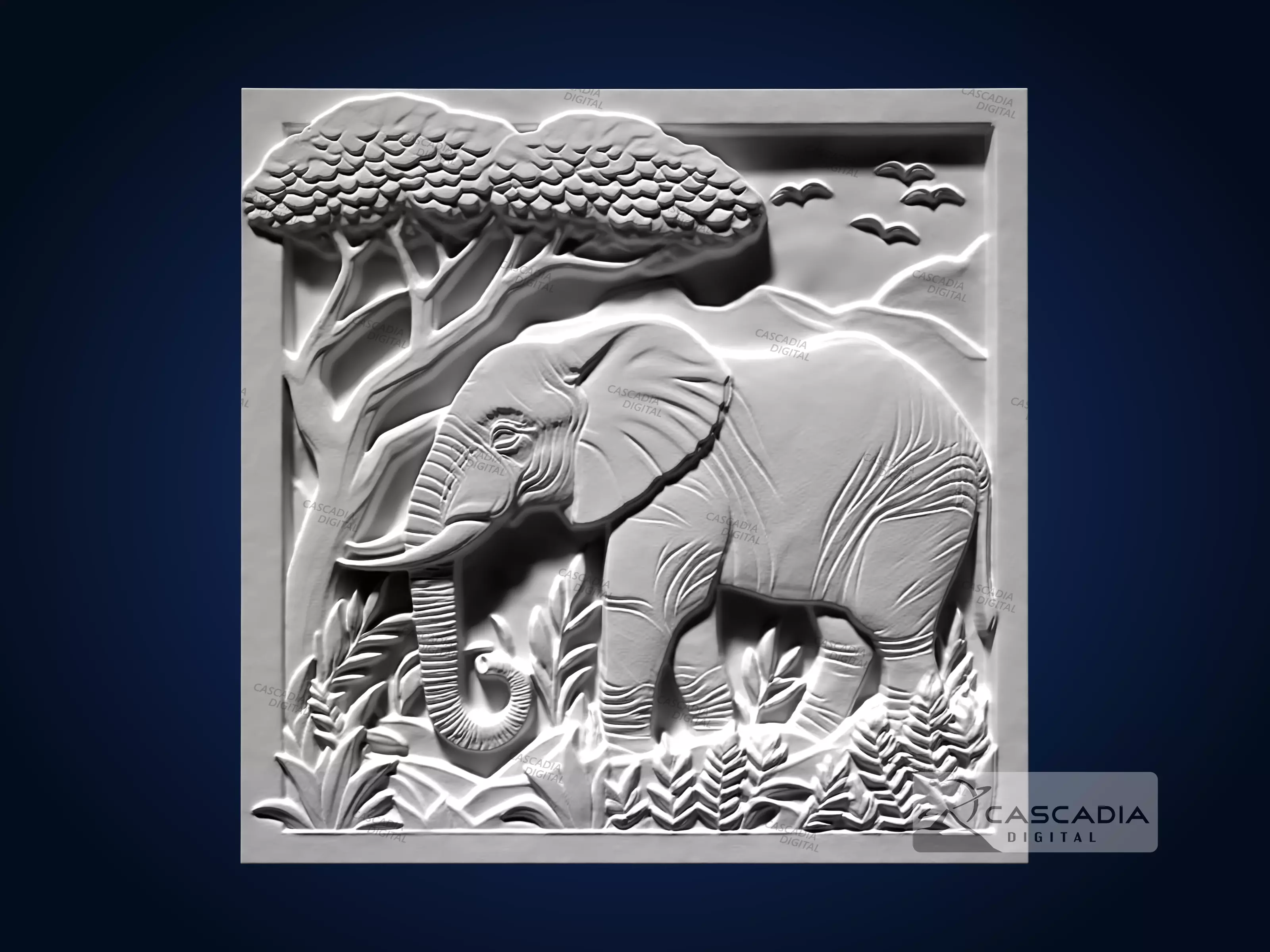Elephant Scene - CNC Router Carving Casting wildlife 3D print model_1