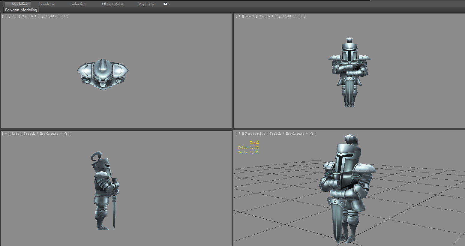Cartoon knight armor sculpture Low-poly 3D model_4