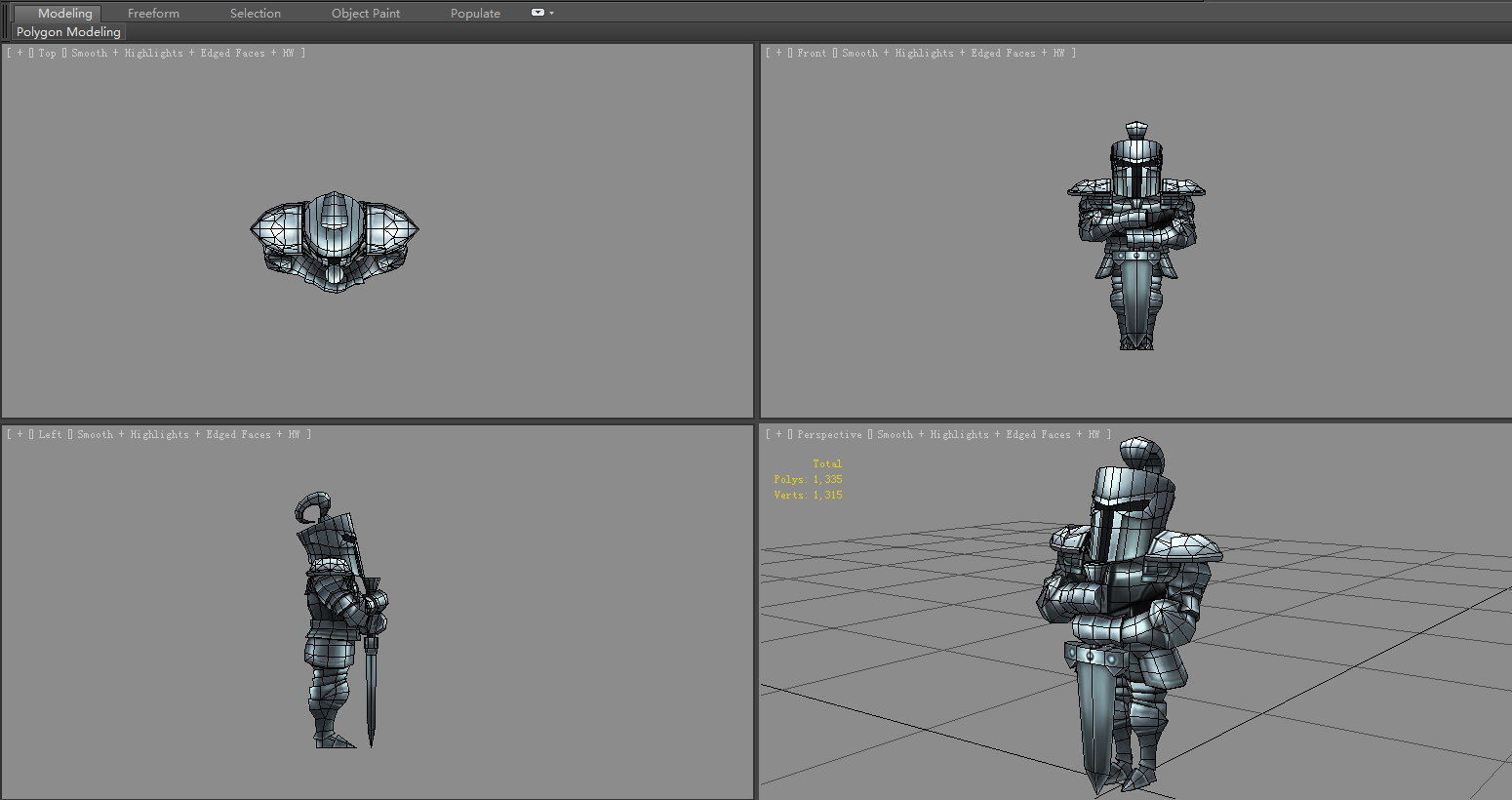 Cartoon knight armor sculpture Low-poly 3D model_5
