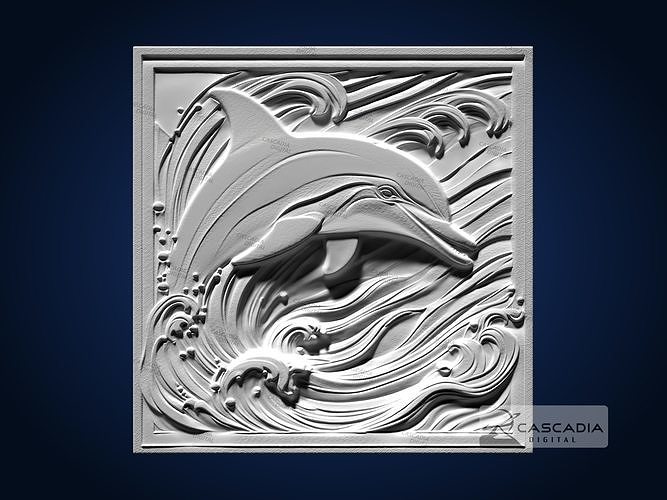Dolphin Waves CNC Router Carving Casting Bas Relief animal 3D model 3D ...
