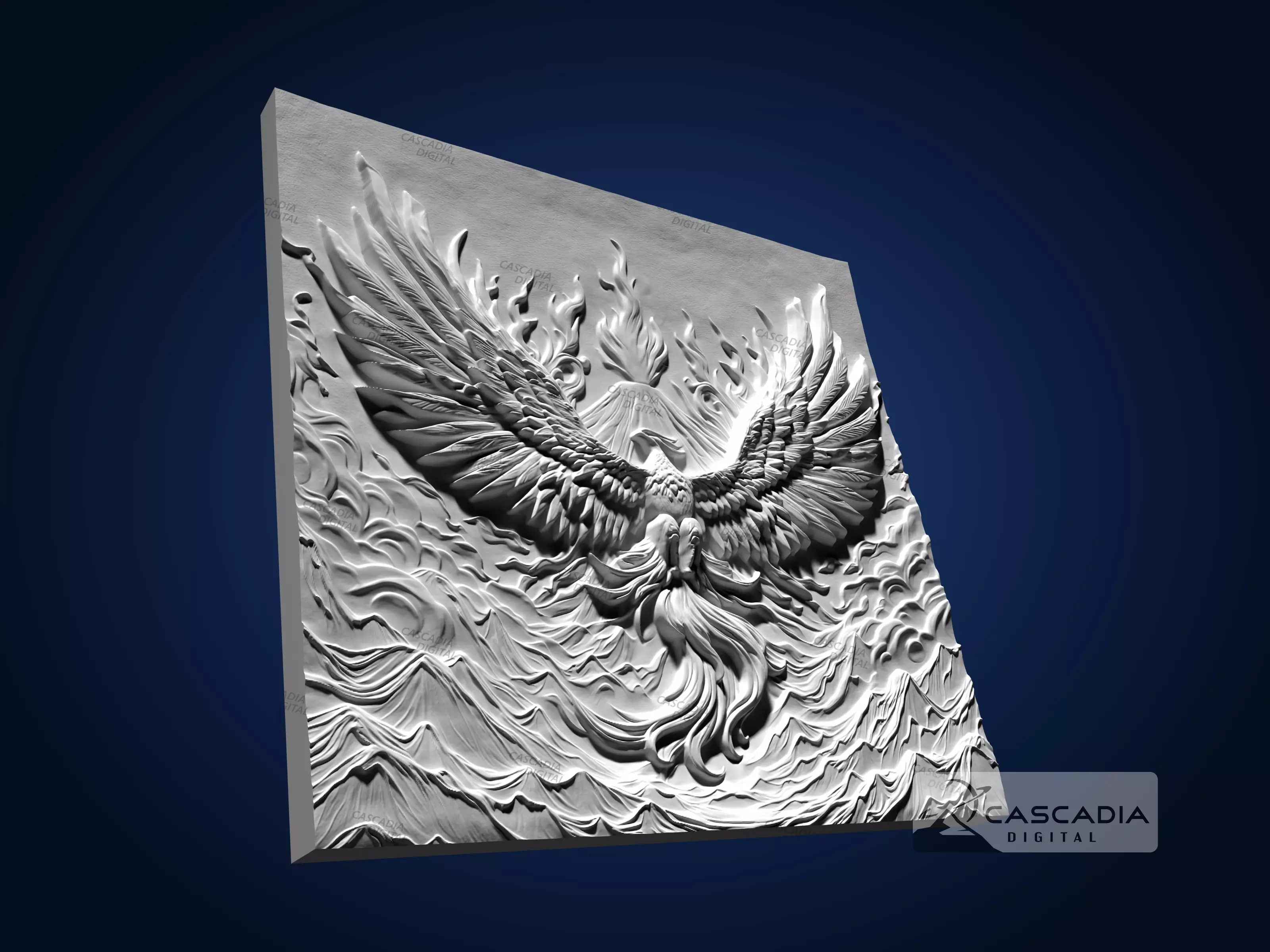 Phoenix Volcano - CNC Router Carving Casting animal 3D print model_3