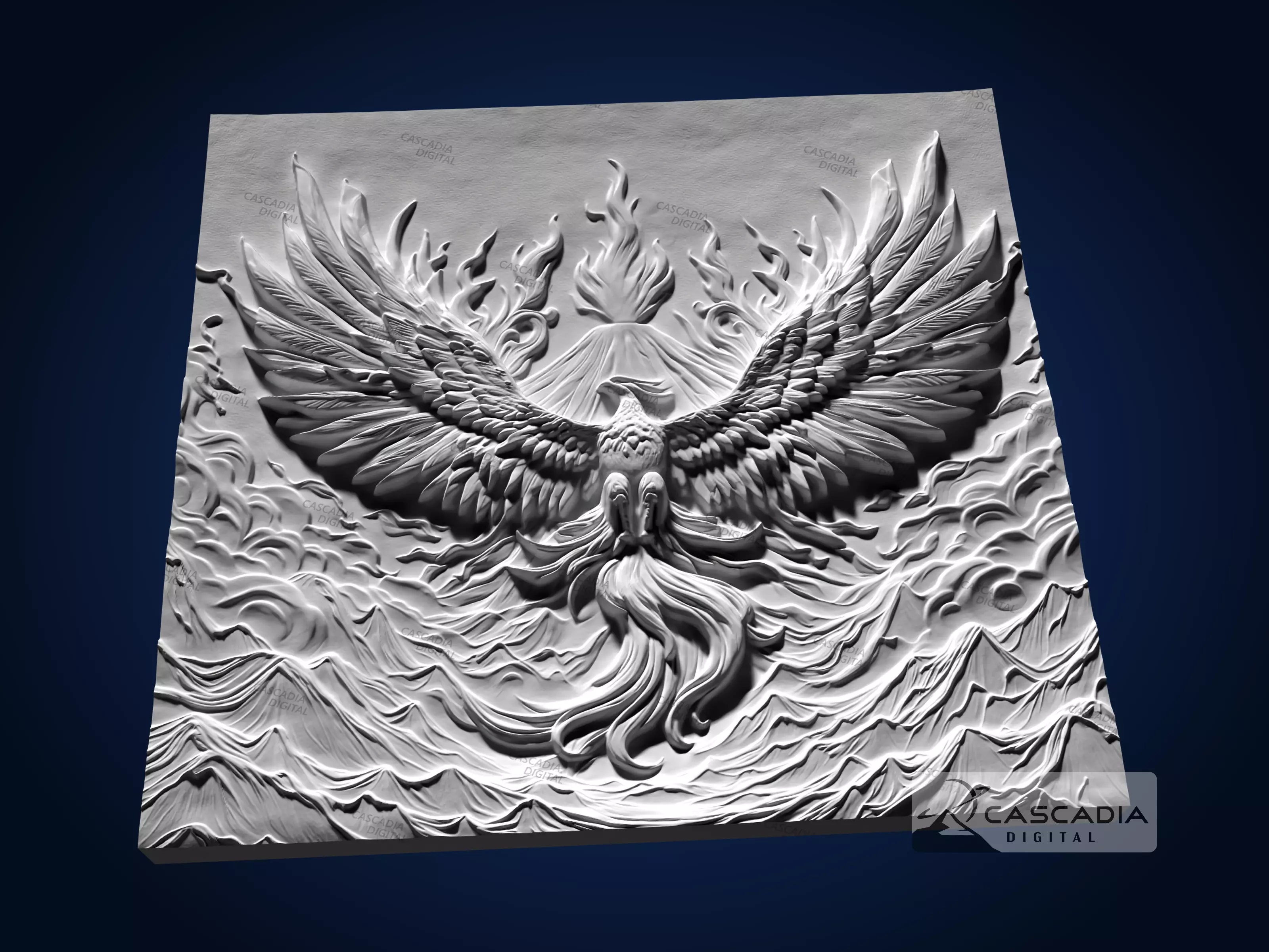 Phoenix Volcano - CNC Router Carving Casting animal 3D print model_2