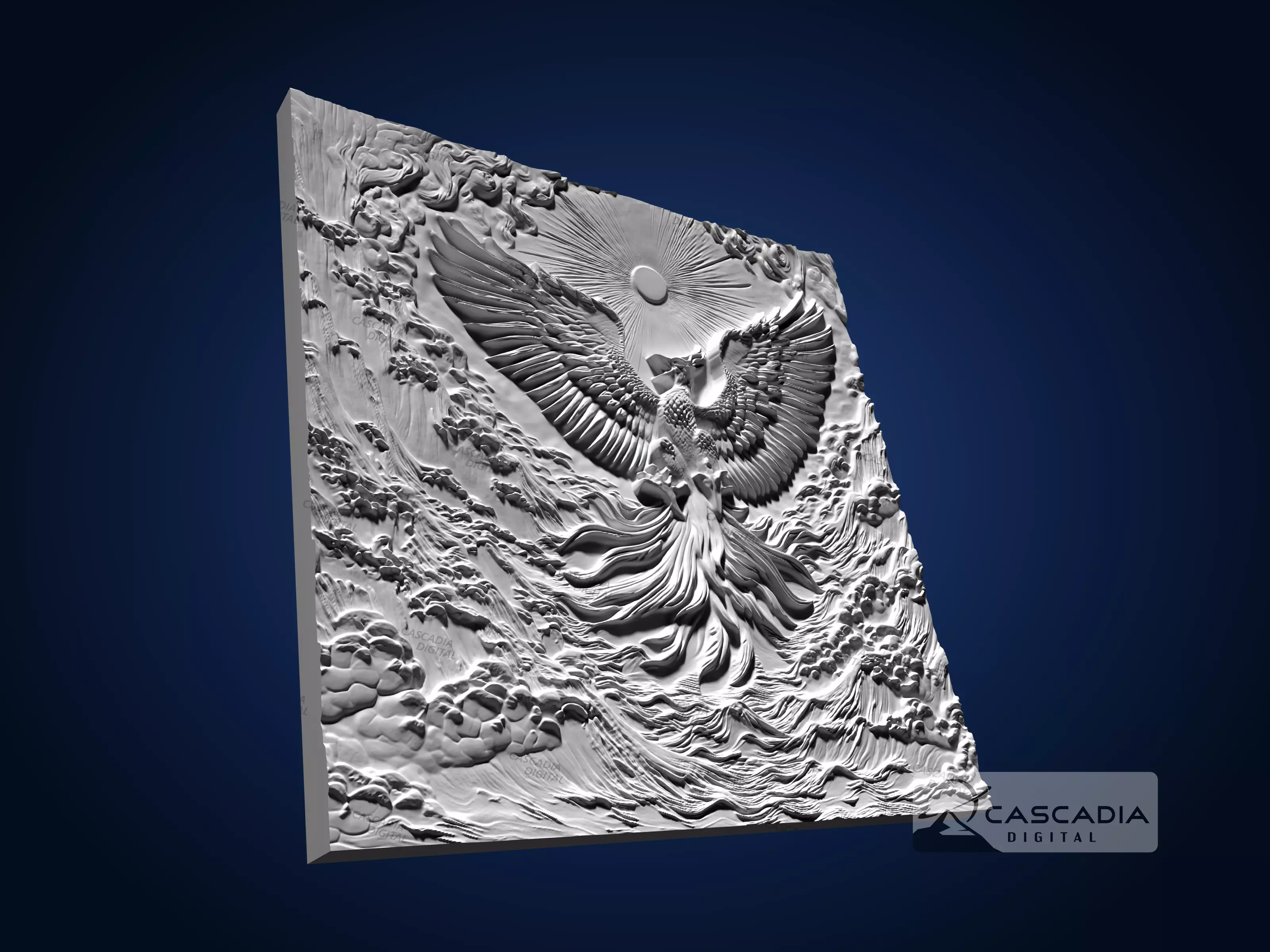 Phoenix Sun And Clouds - CNC Router Carving Casting myth 3D print model_3
