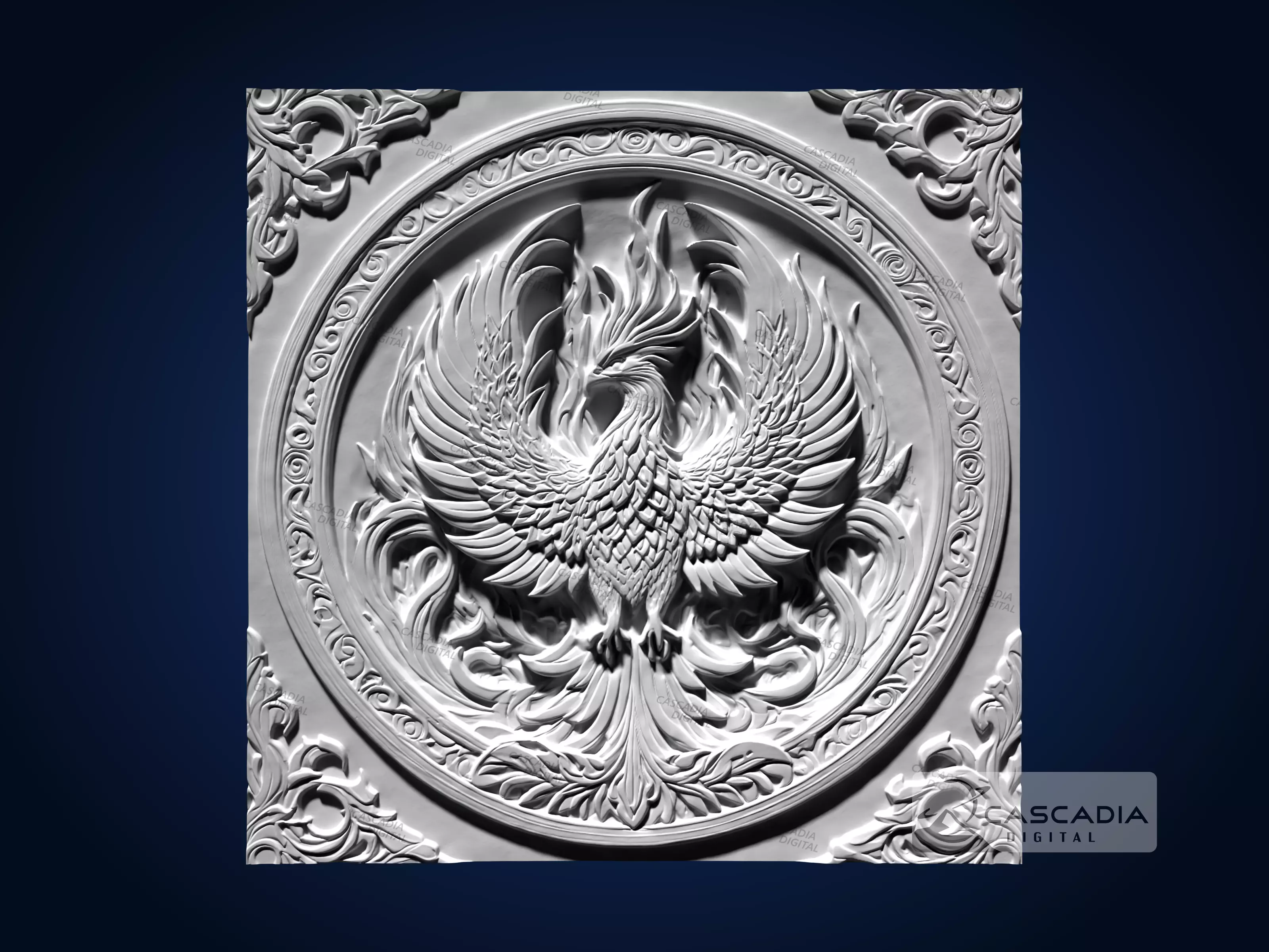 Phoenix Emblem - CNC Router Carving Casting animal 3D print model_1