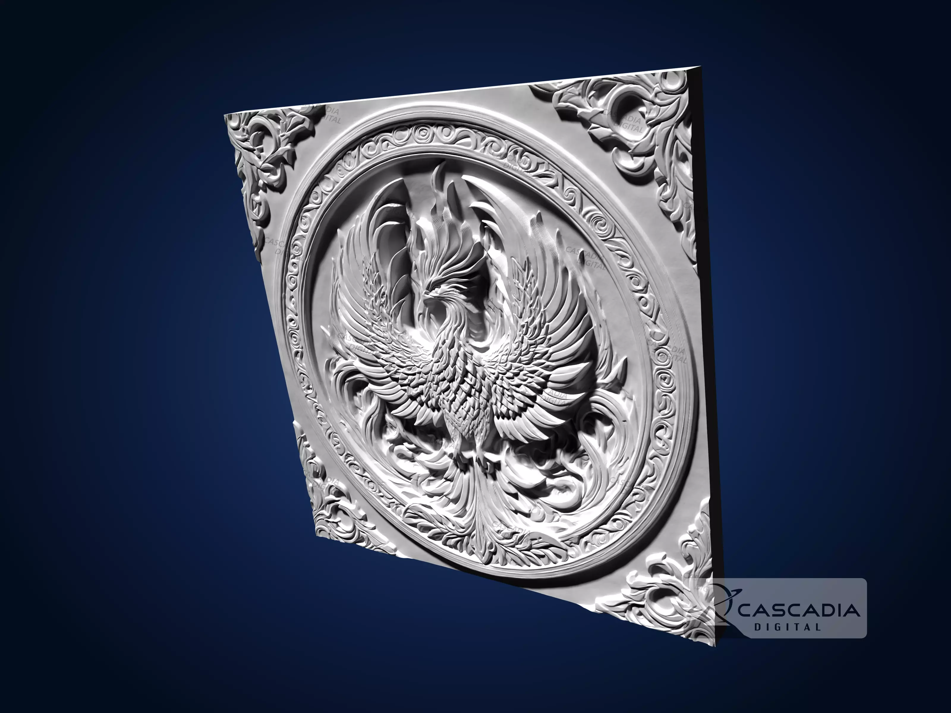 Phoenix Emblem - CNC Router Carving Casting animal 3D print model_4