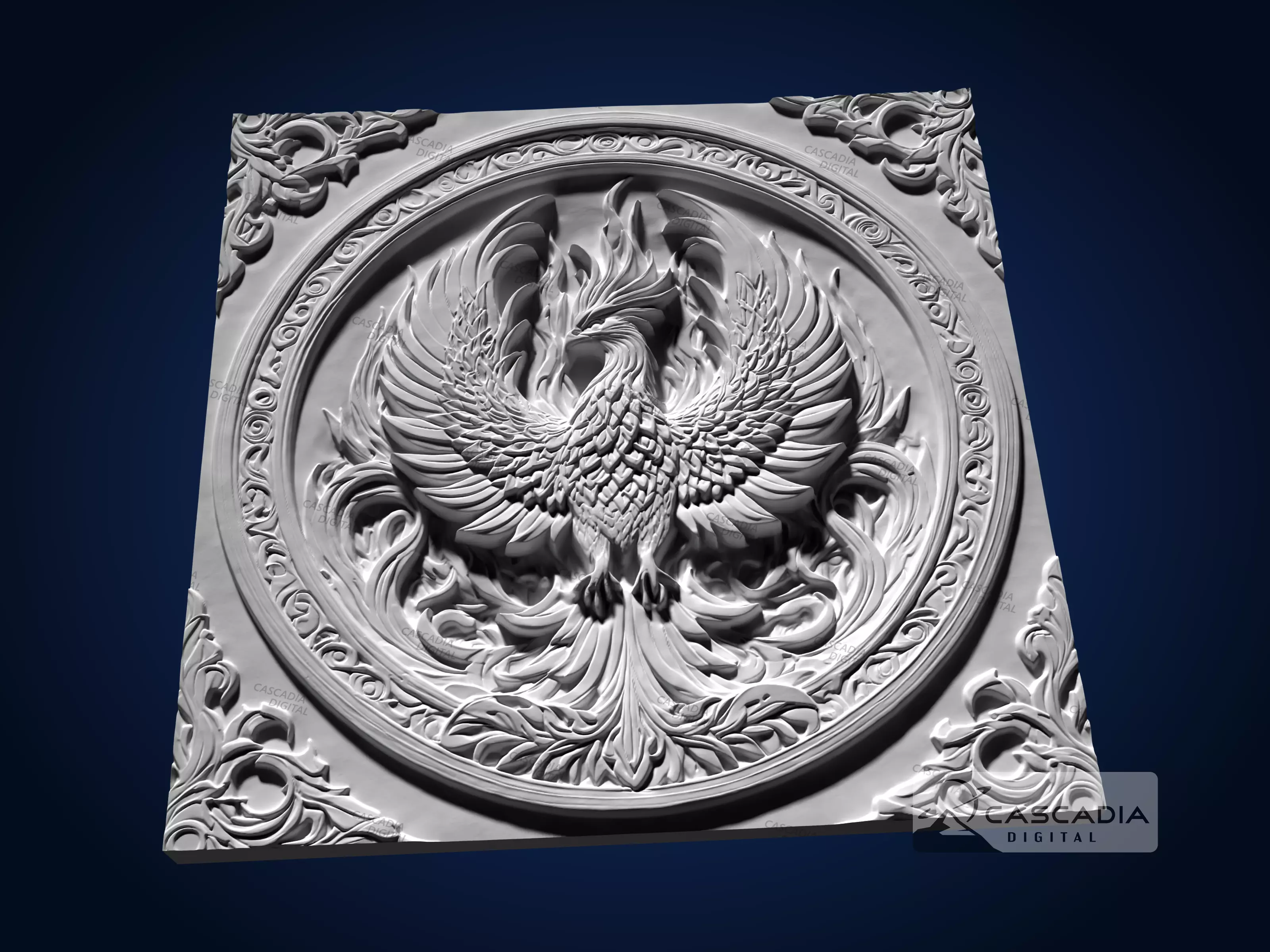 Phoenix Emblem - CNC Router Carving Casting animal 3D print model_2