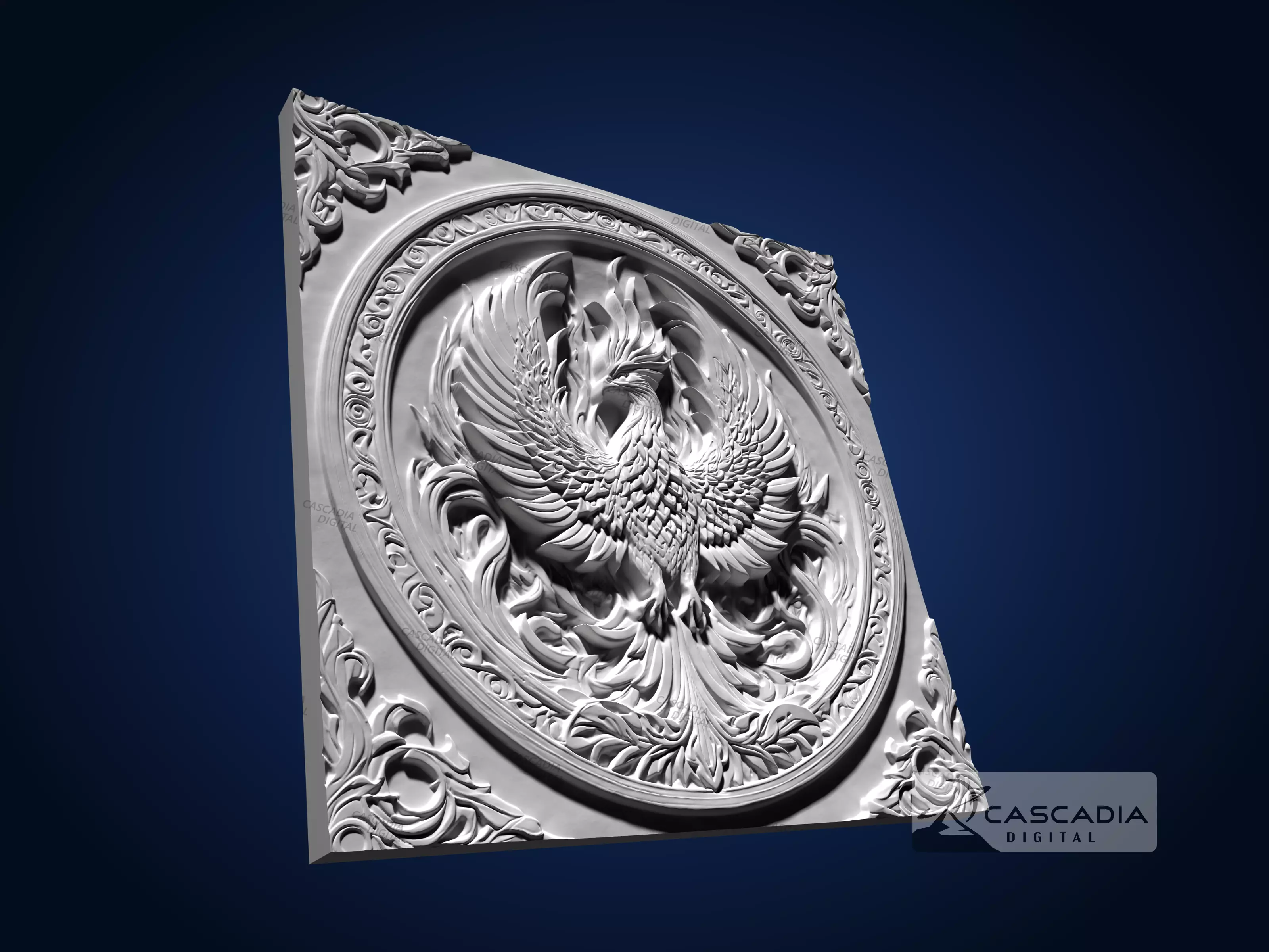 Phoenix Emblem - CNC Router Carving Casting animal 3D print model_3
