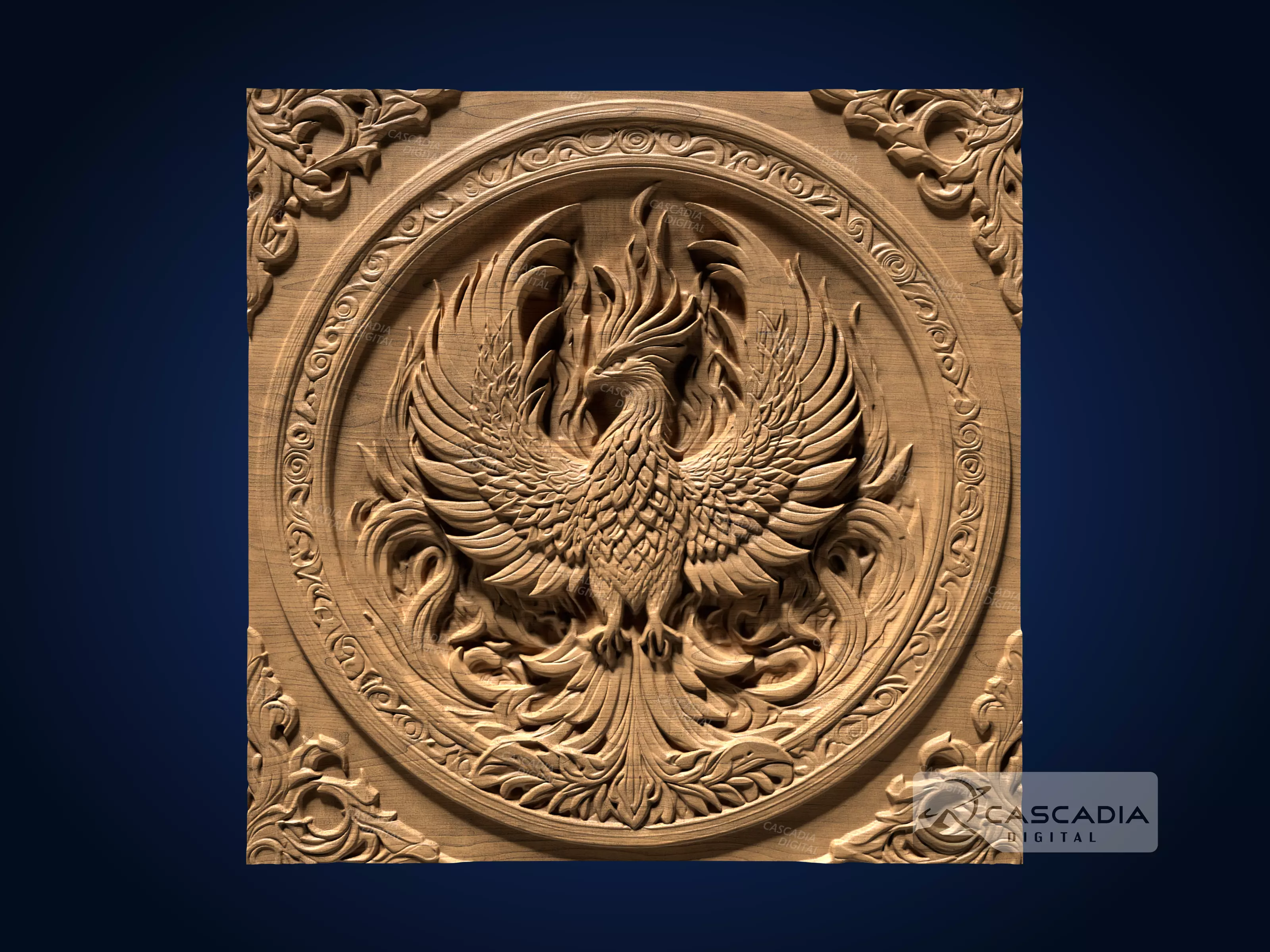 Phoenix Emblem - CNC Router Carving Casting animal 3D print model_0
