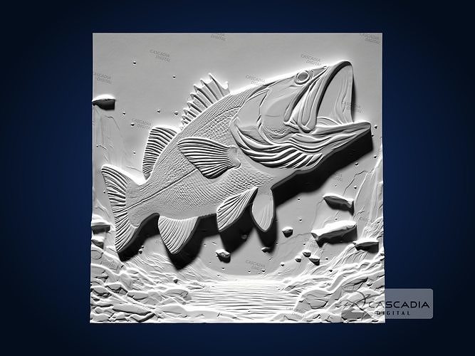 Large Mouth Bass CNC Router Carving Casting Bas Relief animal 3D print model