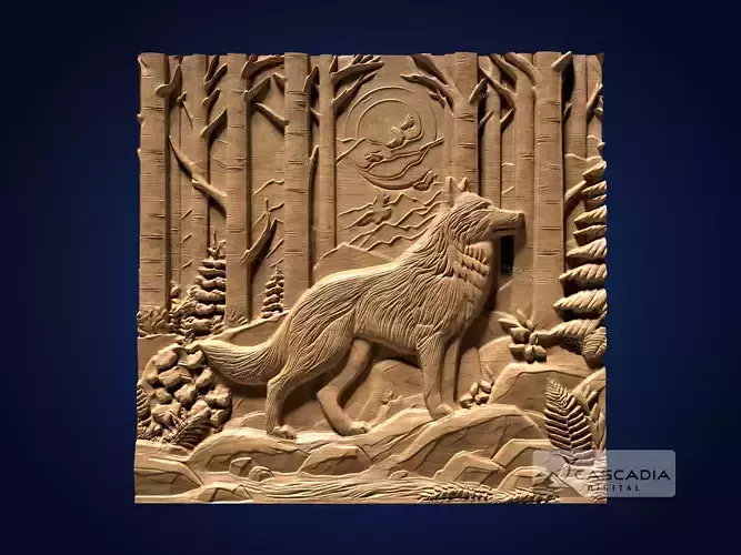 Wolf In Forest - CNC Router Carving Casting animal