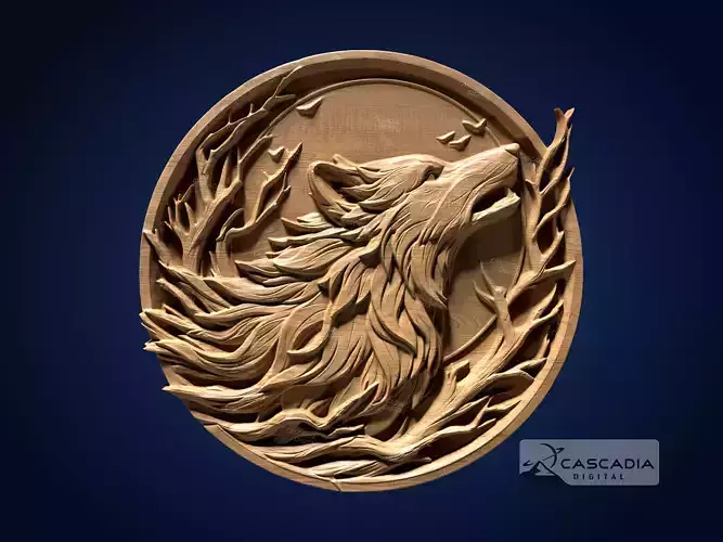 Wolf Round - CNC Router Carving Casting animal wildlife