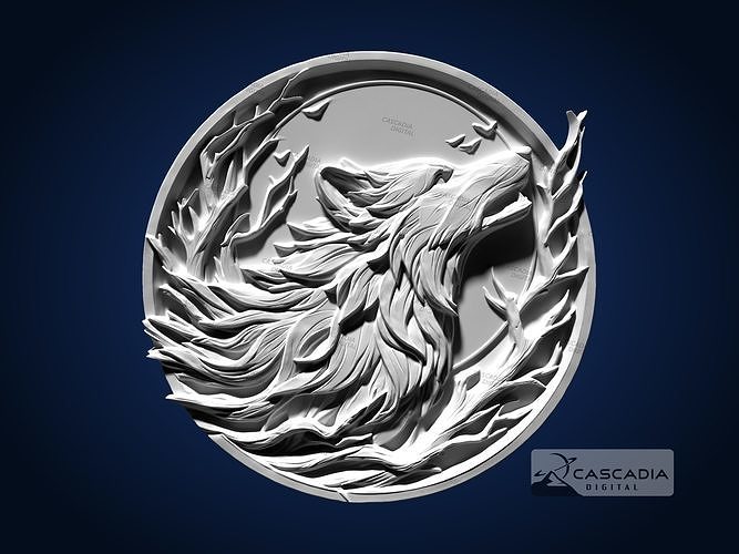 Wolf Round CNC Router Carving Casting Bas Relief animal wildlife 3D print model